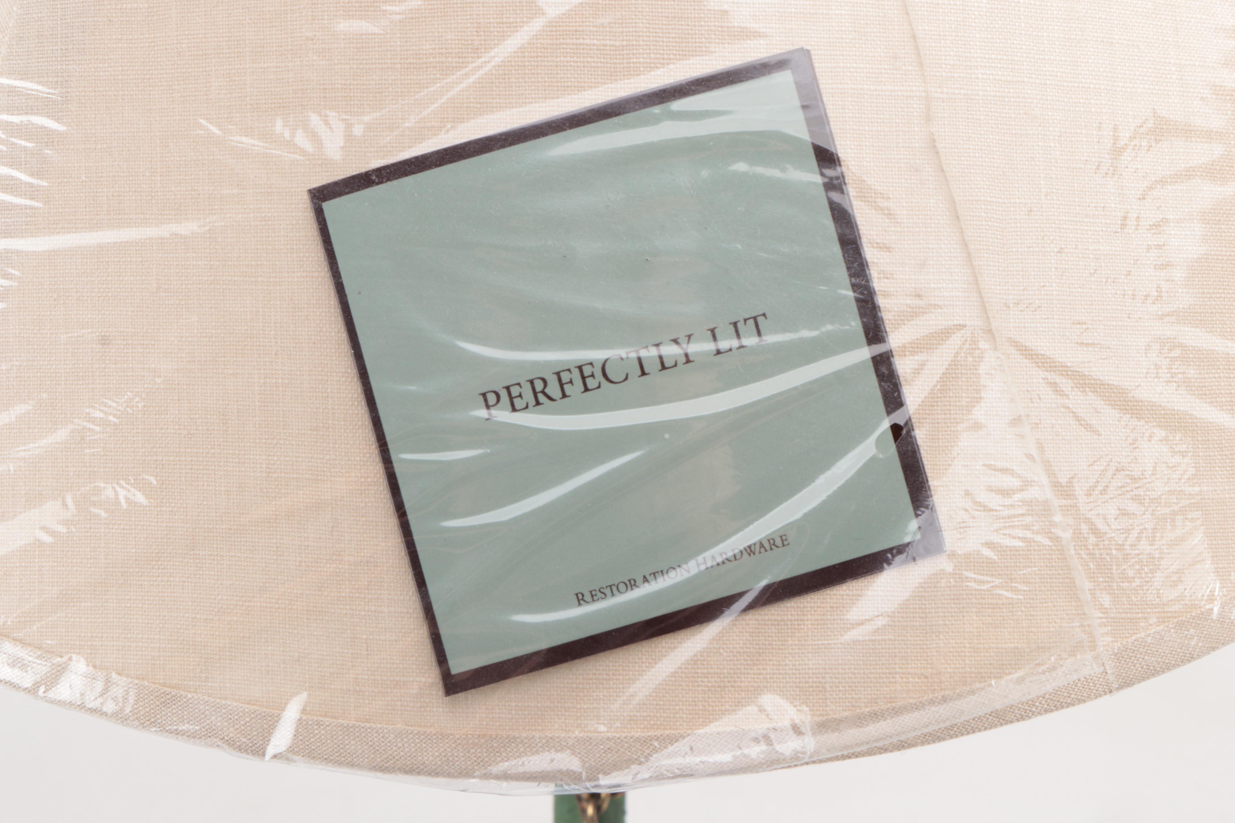 Pair of Hart Associates Patinated Brass Buffet Lamps with Fabric Shades