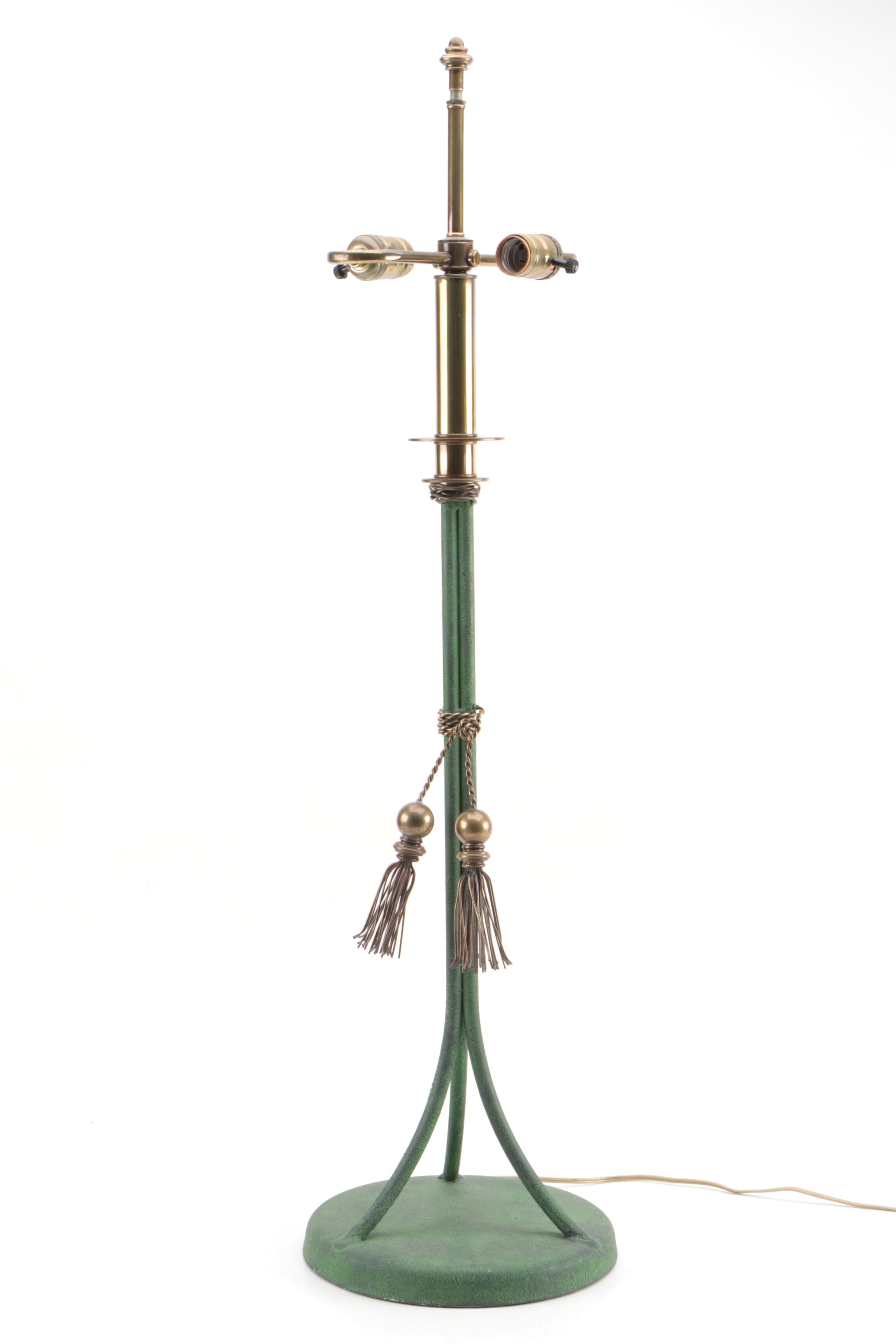 Pair of Hart Associates Patinated Brass Buffet Lamps with Fabric Shades