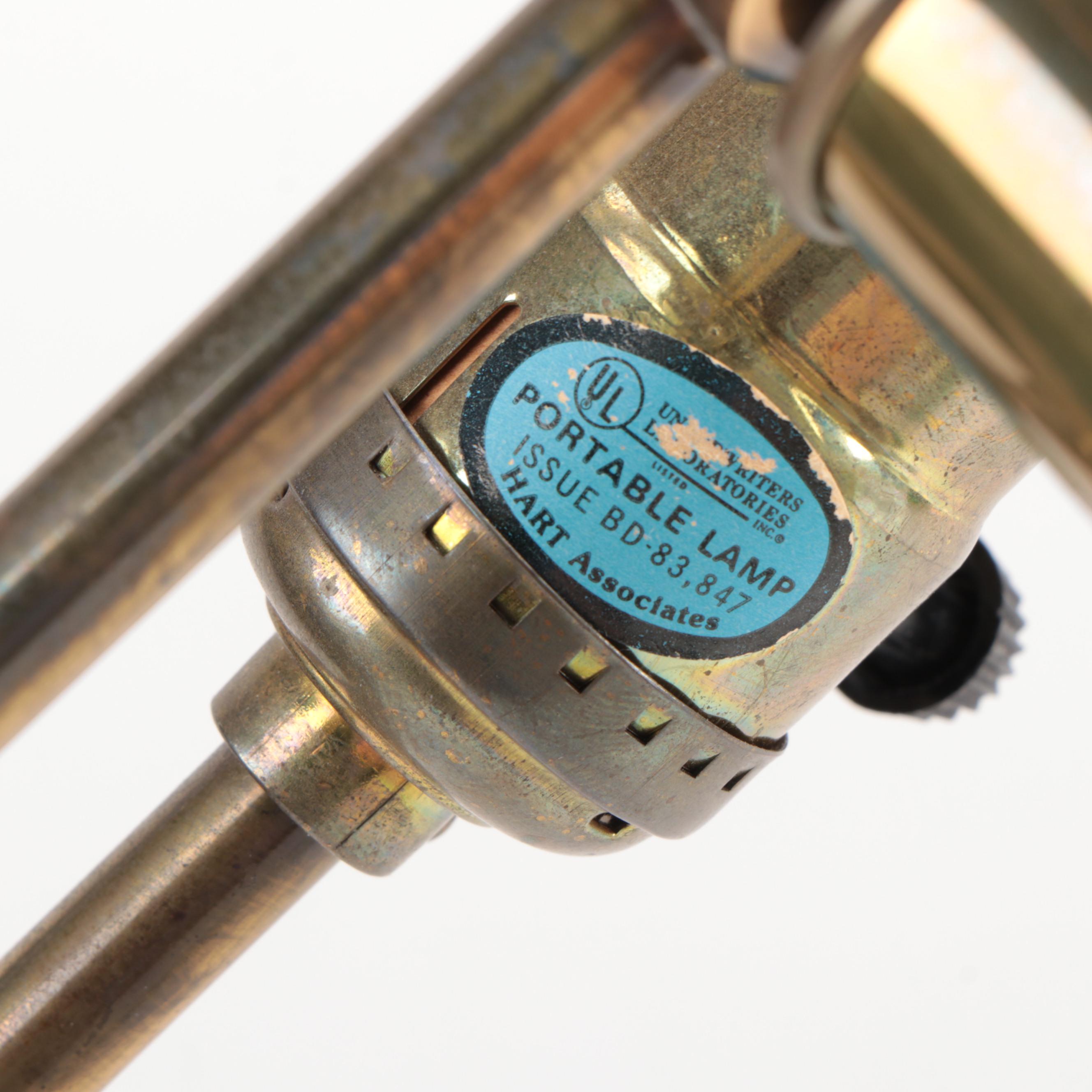 Pair of Hart Associates Patinated Brass Buffet Lamps with Fabric Shades