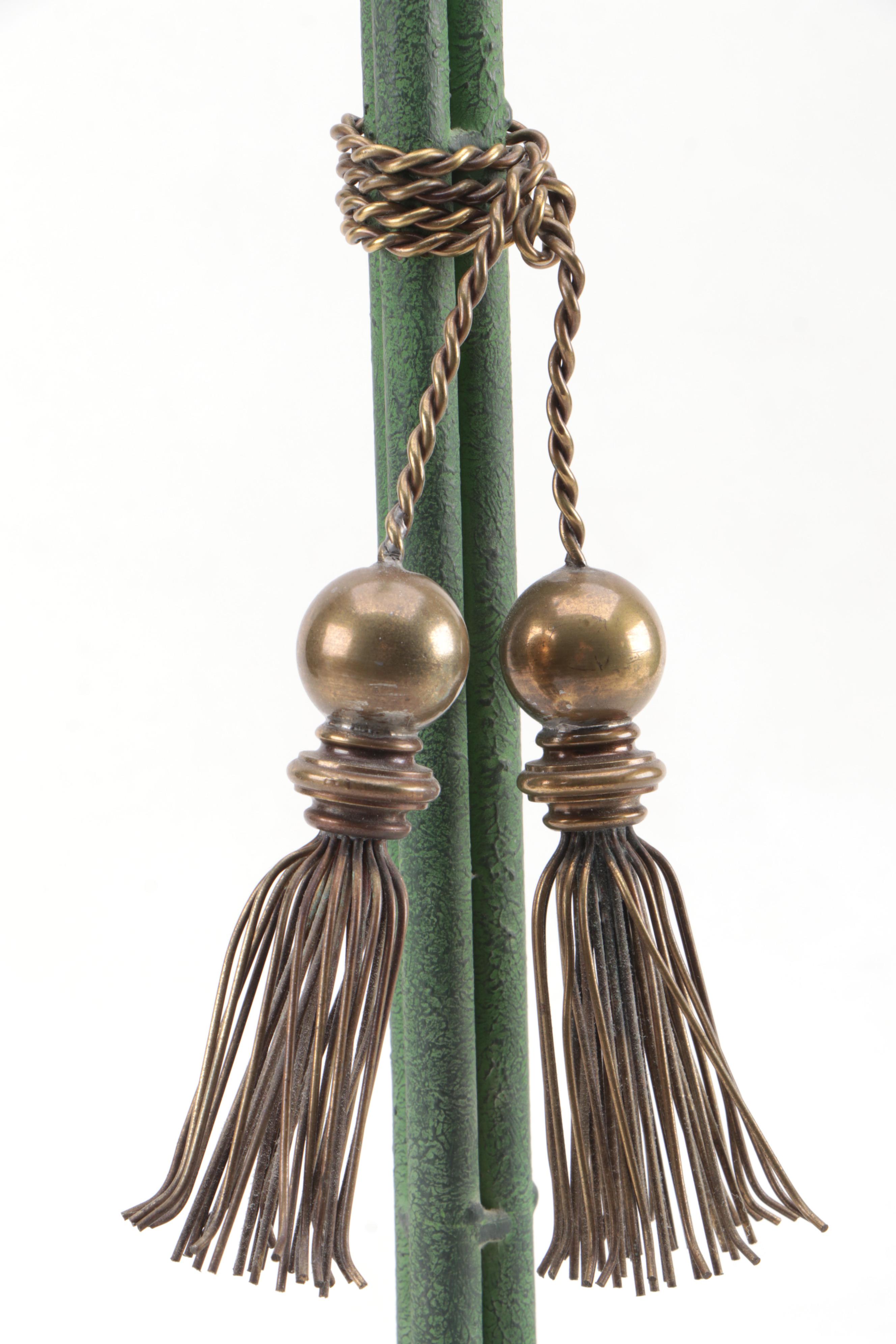 Pair of Hart Associates Patinated Brass Buffet Lamps with Fabric Shades