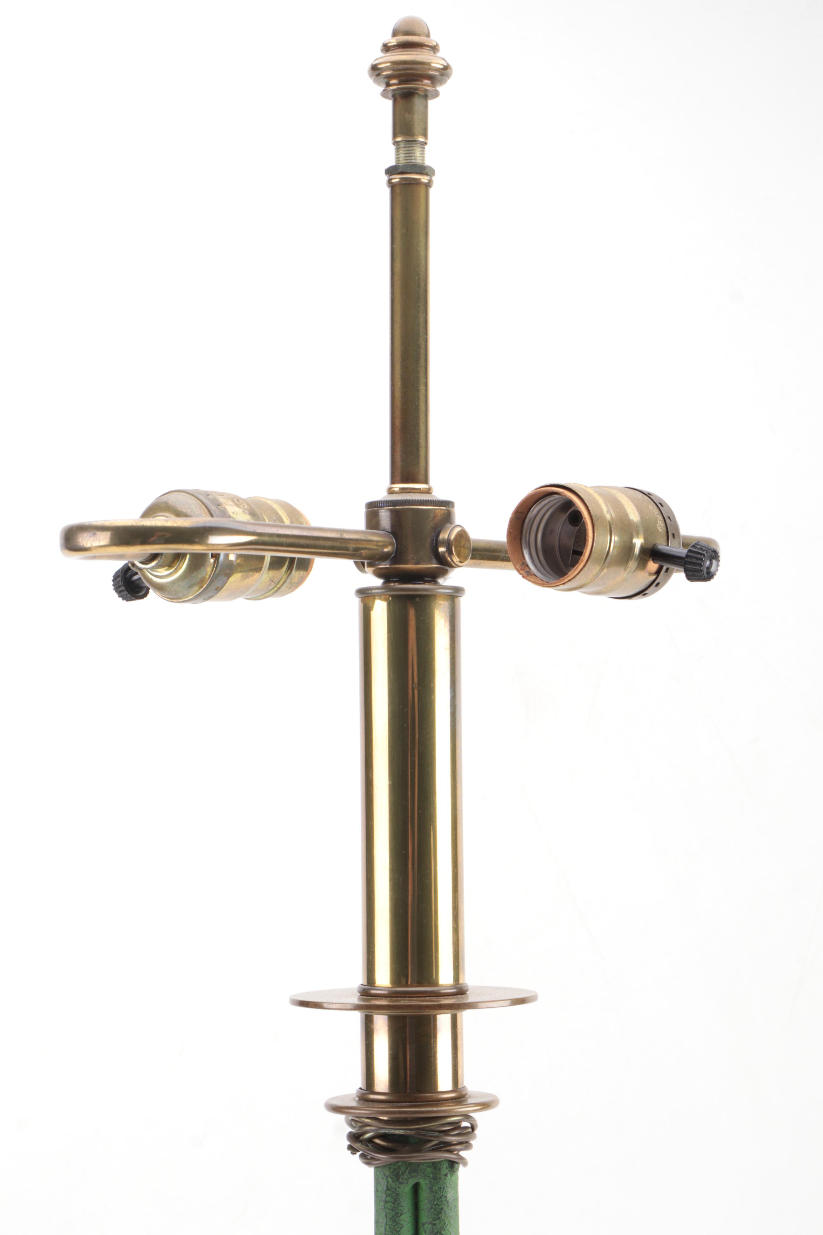 Pair of Hart Associates Patinated Brass Buffet Lamps with Fabric Shades