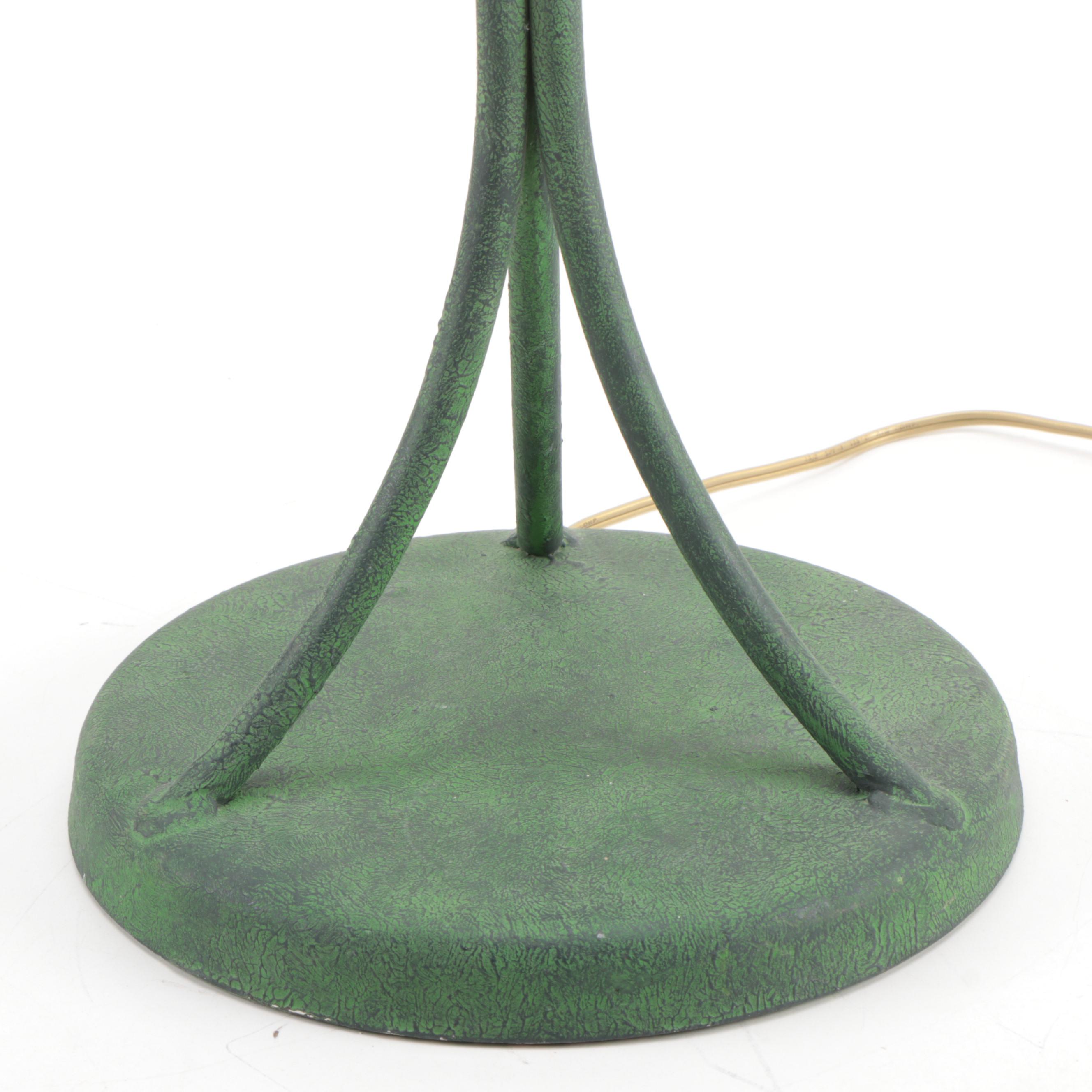 Pair of Hart Associates Patinated Brass Buffet Lamps with Fabric Shades