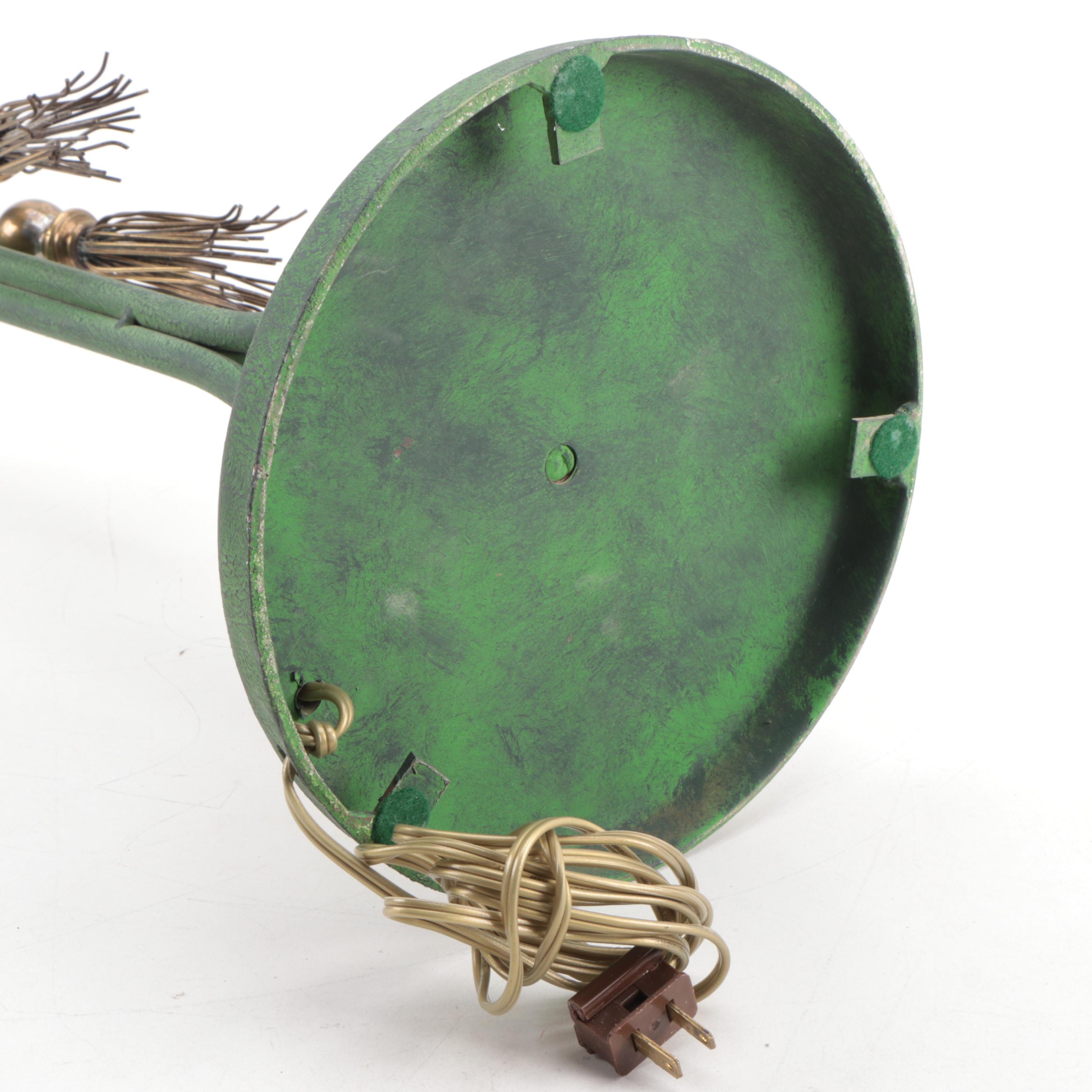 Pair of Hart Associates Patinated Brass Buffet Lamps with Fabric Shades