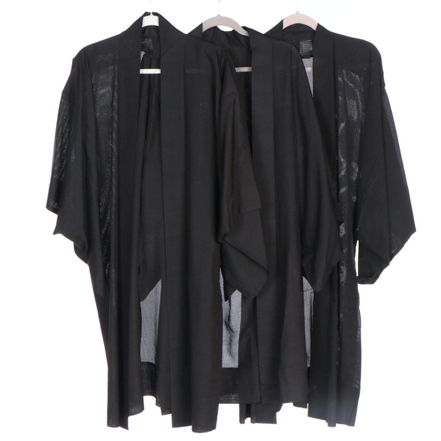 Japanese Black Woven Summer Haori Jackets