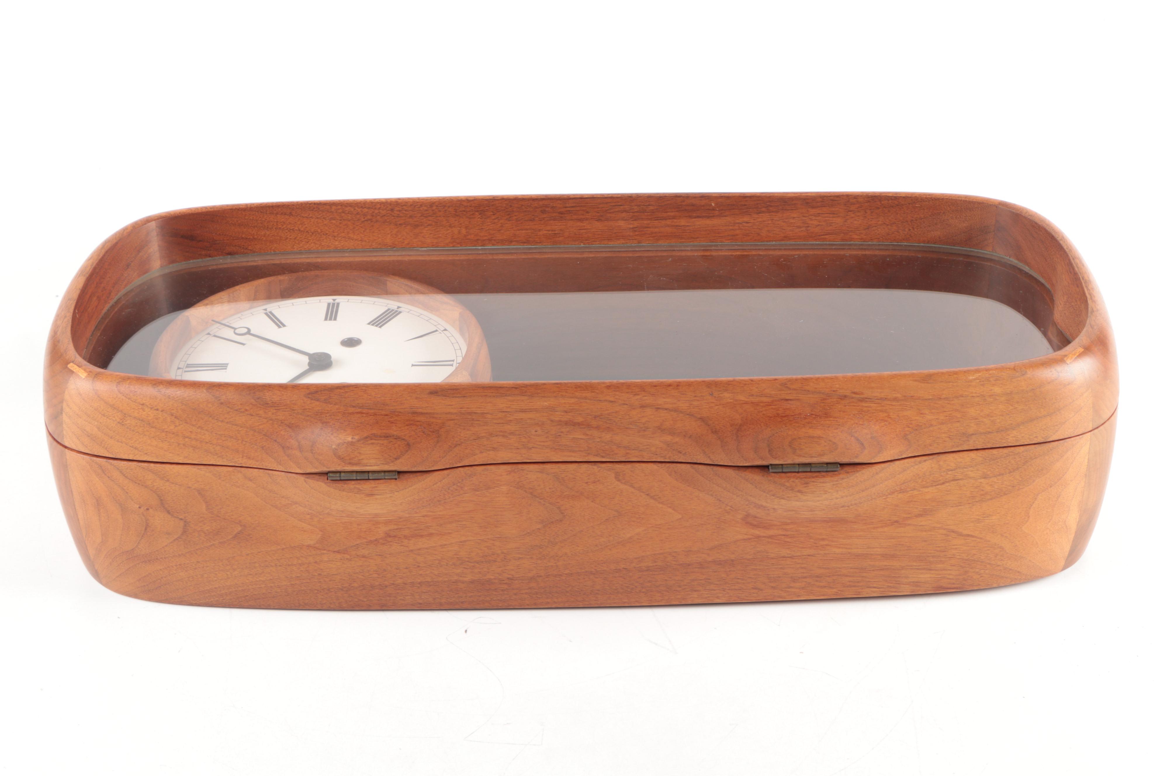 E. White Mid Century Modern Walnut Wall Clock
