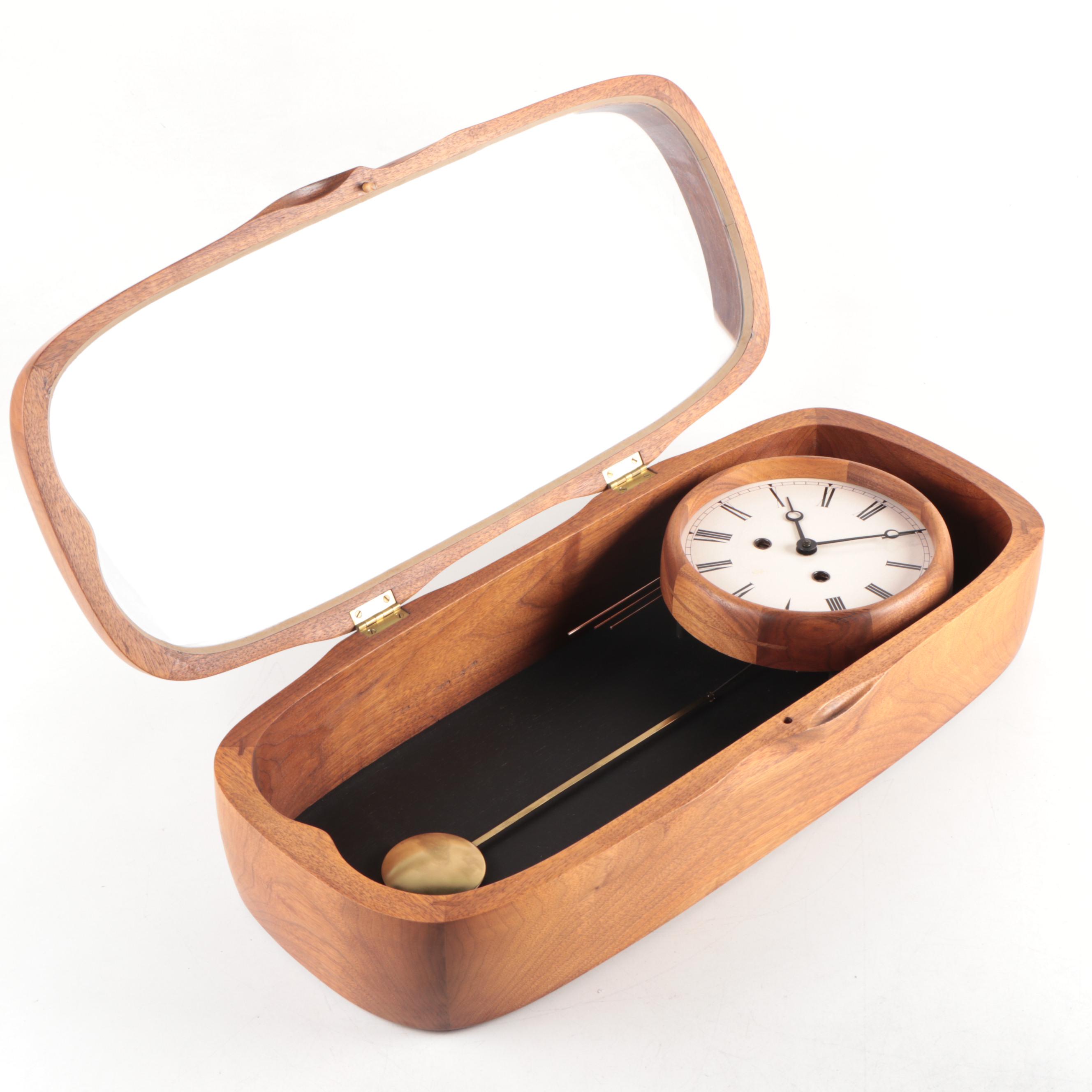 E. White Mid Century Modern Walnut Wall Clock