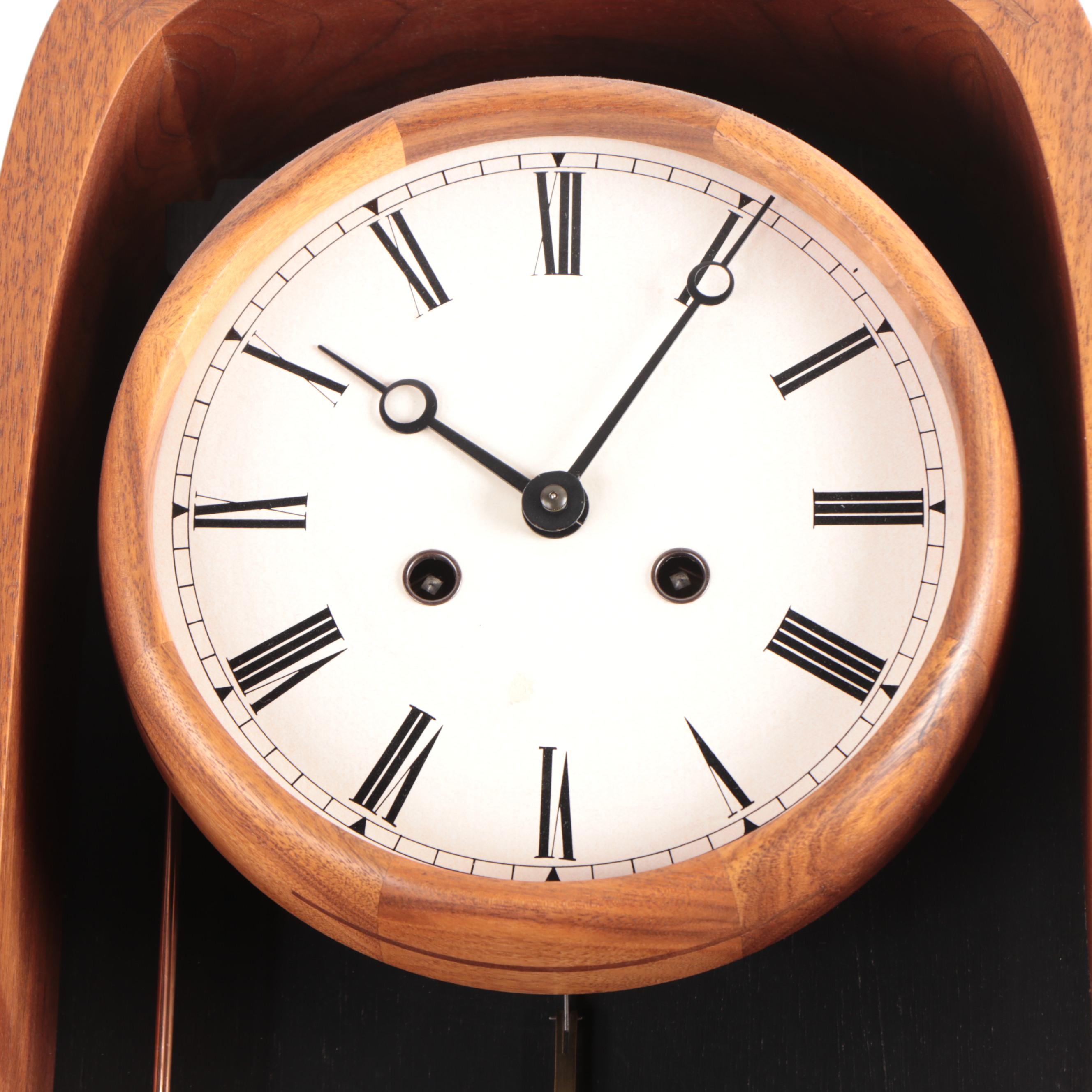 E. White Mid Century Modern Walnut Wall Clock
