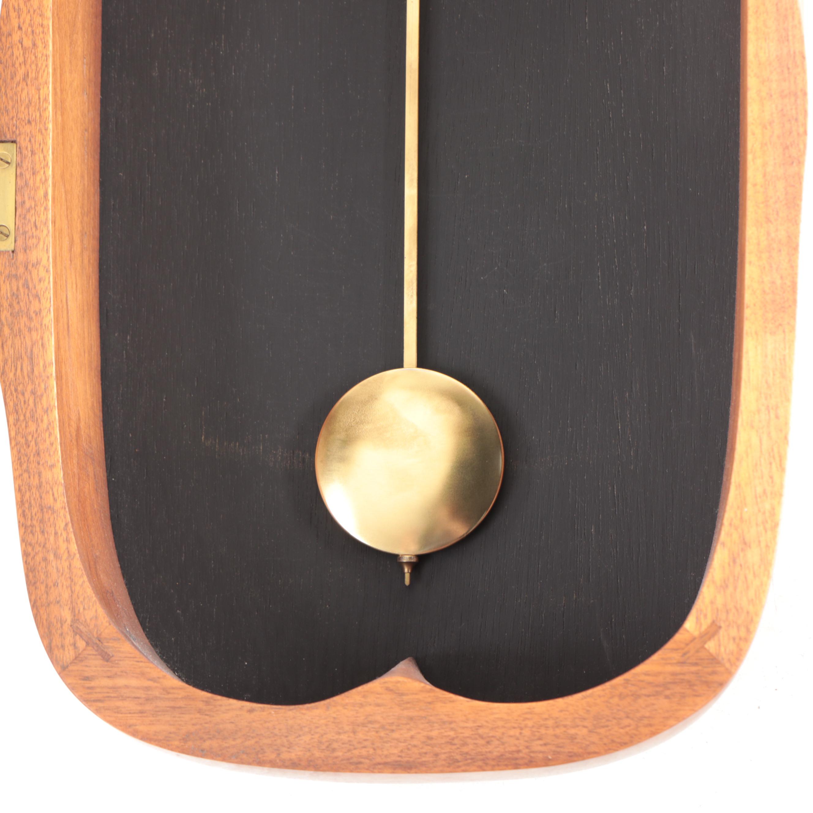 E. White Mid Century Modern Walnut Wall Clock