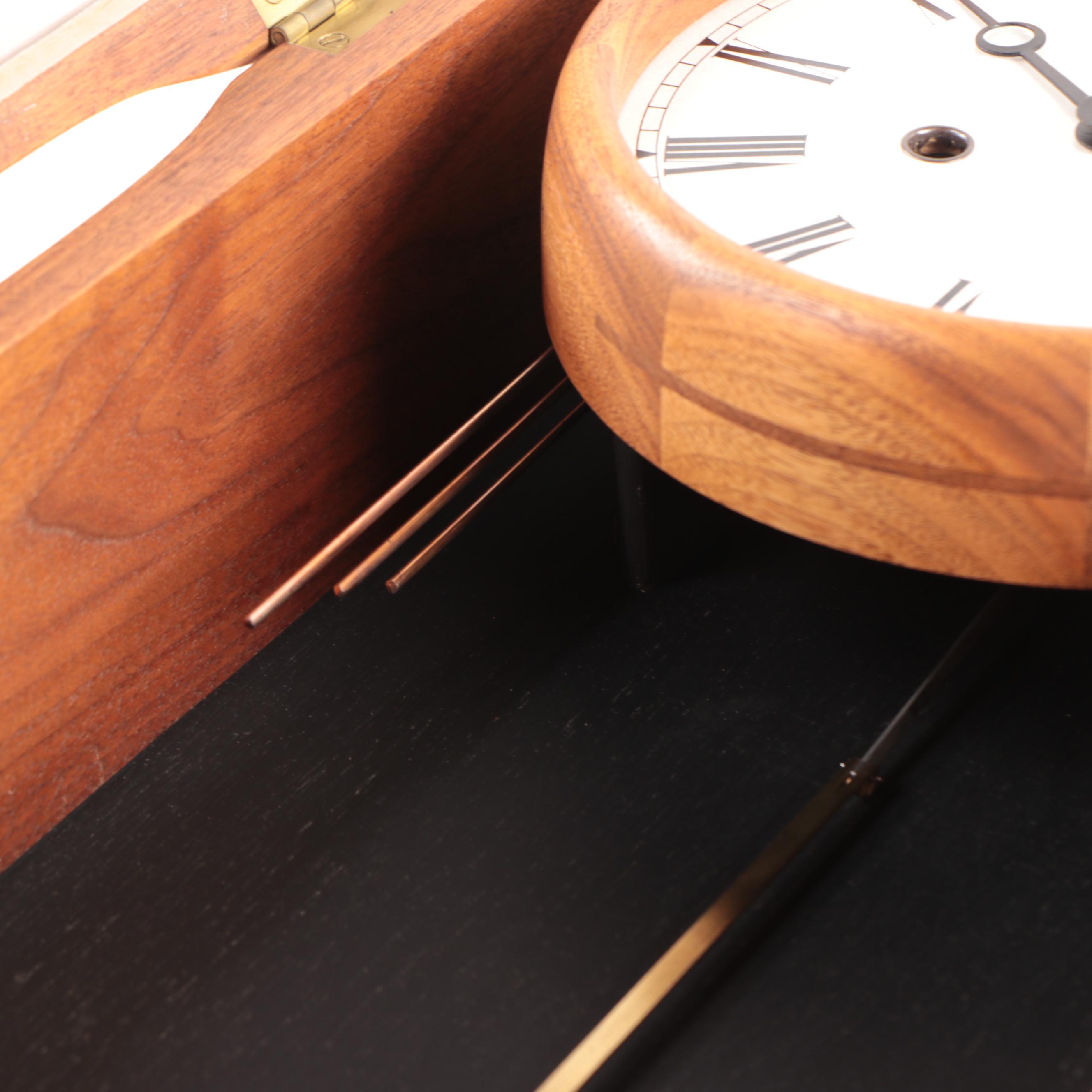 E. White Mid Century Modern Walnut Wall Clock