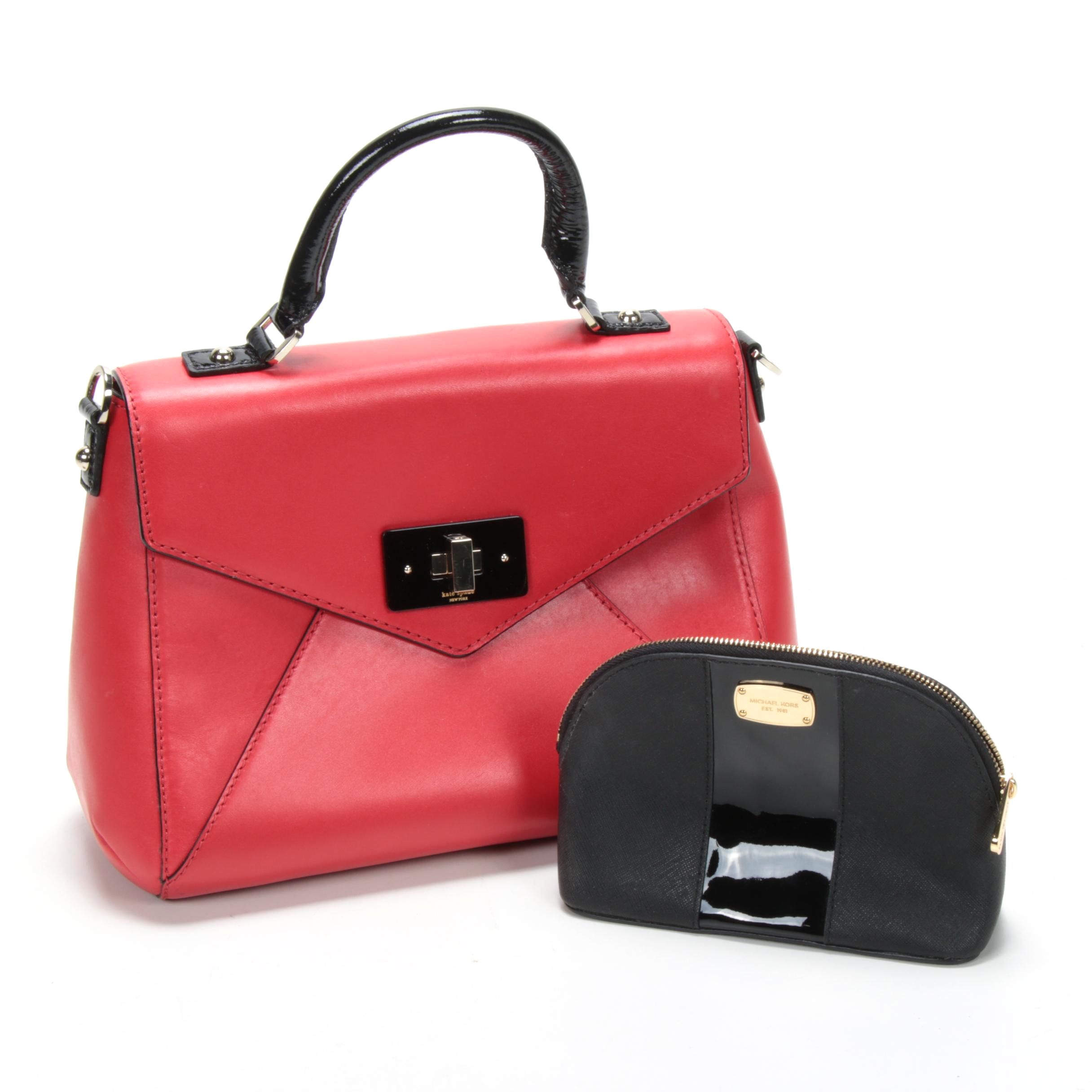 Kate Spade New York Top Handle Bag with Michael Kors Black Cosmetic Bag