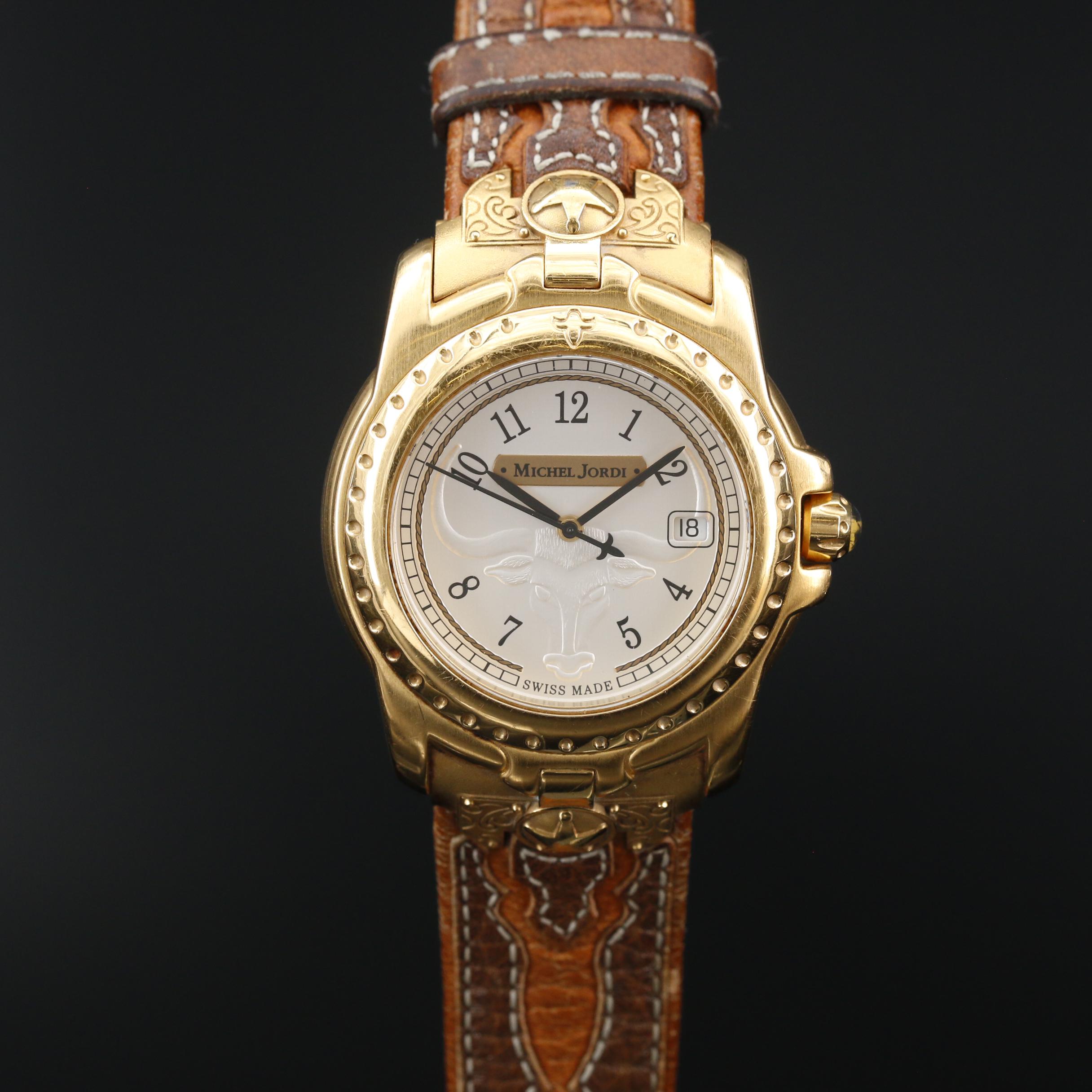 Michael Jordi Texas Longhorn Gold Tone Quartz Watch