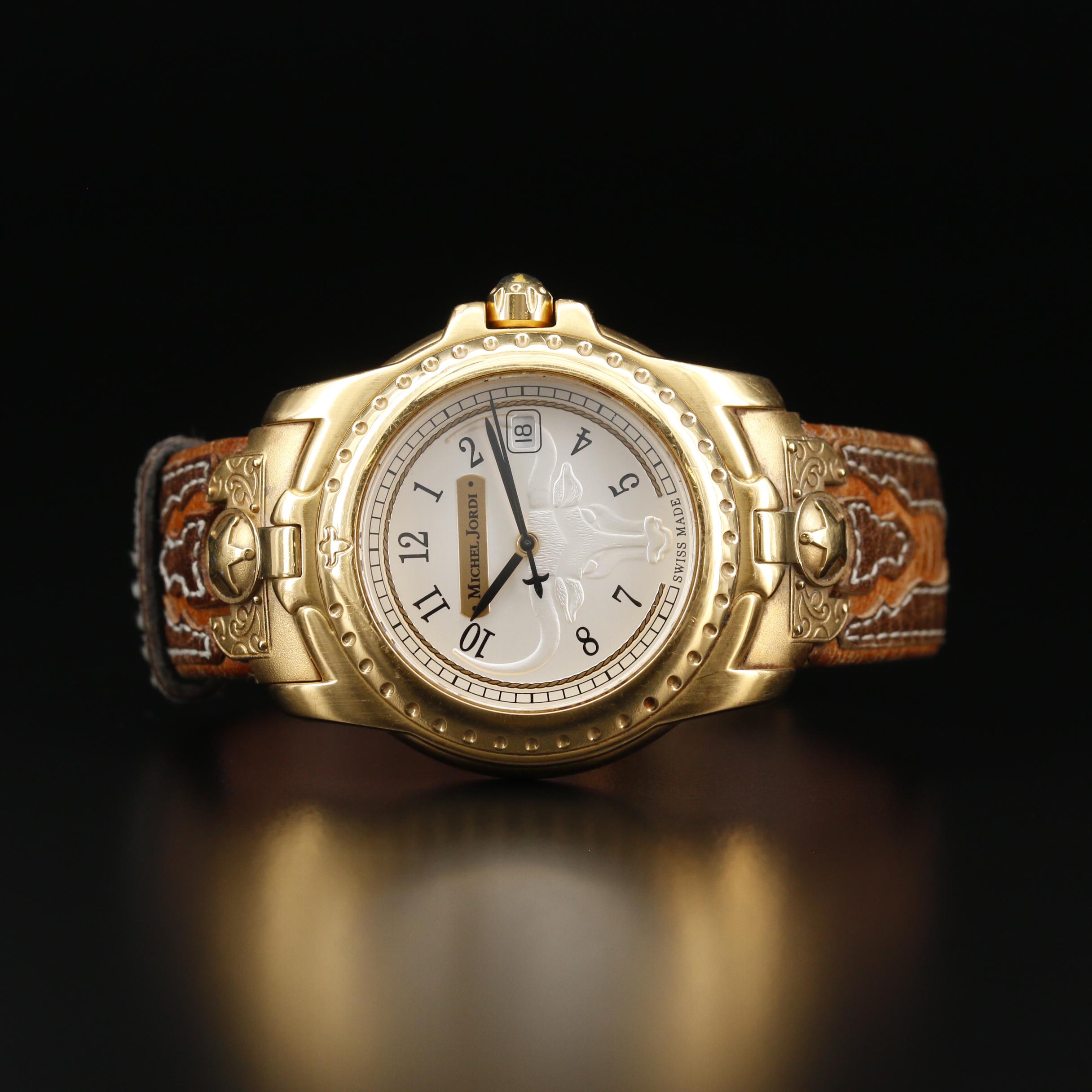 Michael Jordi Texas Longhorn Gold Tone Quartz Watch
