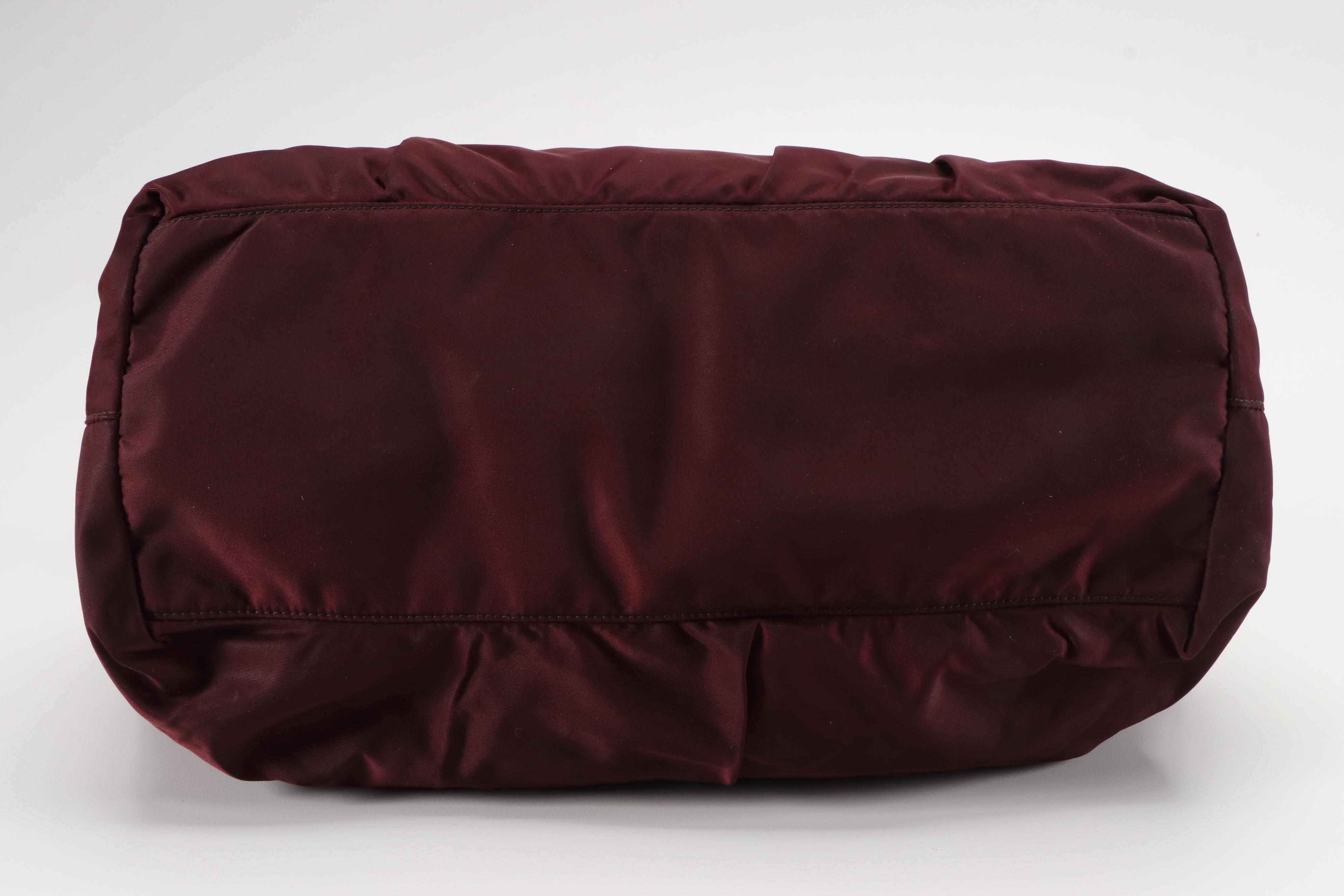 Prada Gathered Two-Way Bag in Bordeaux Tessuto Nylon with Braided Handles