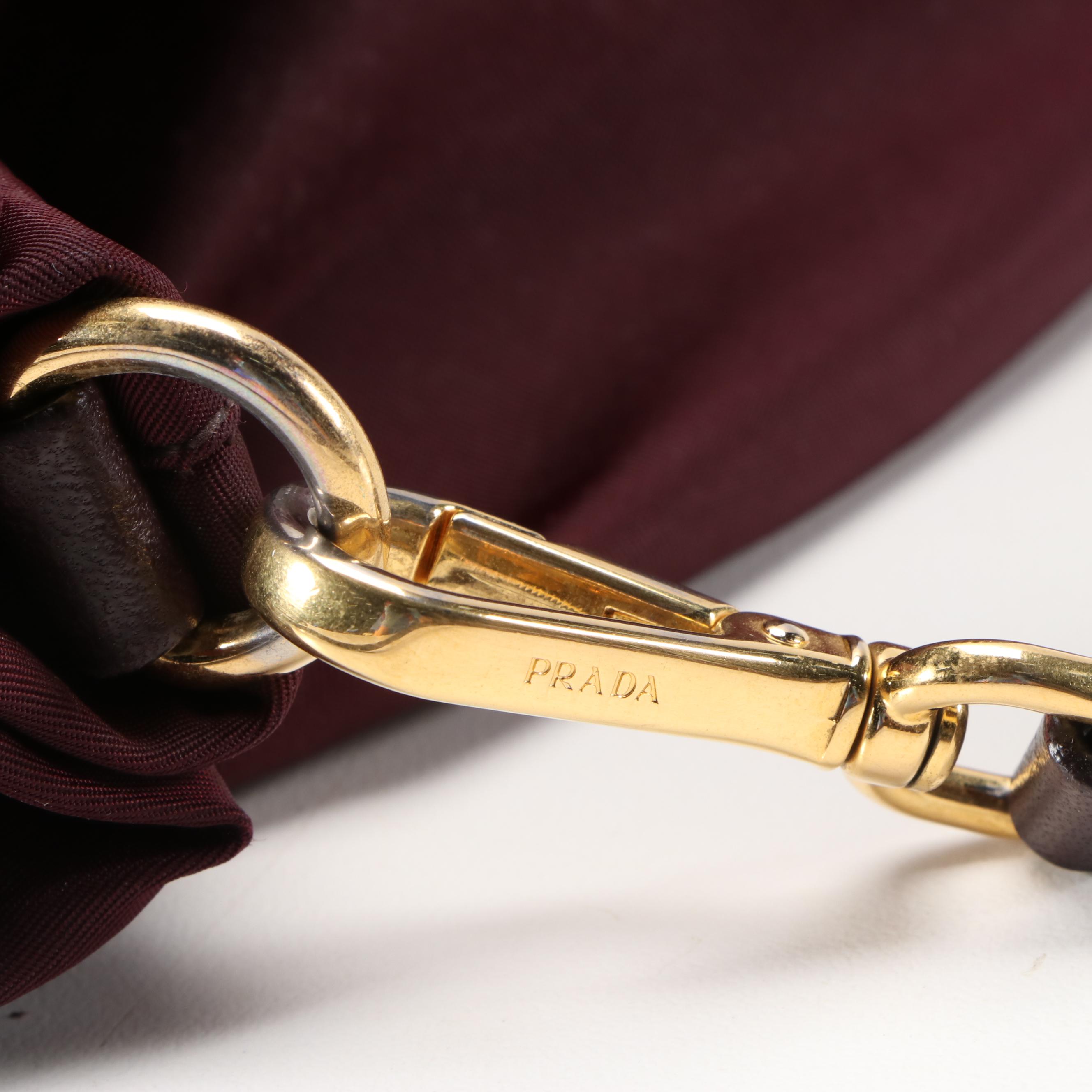 Prada Gathered Two-Way Bag in Bordeaux Tessuto Nylon with Braided Handles