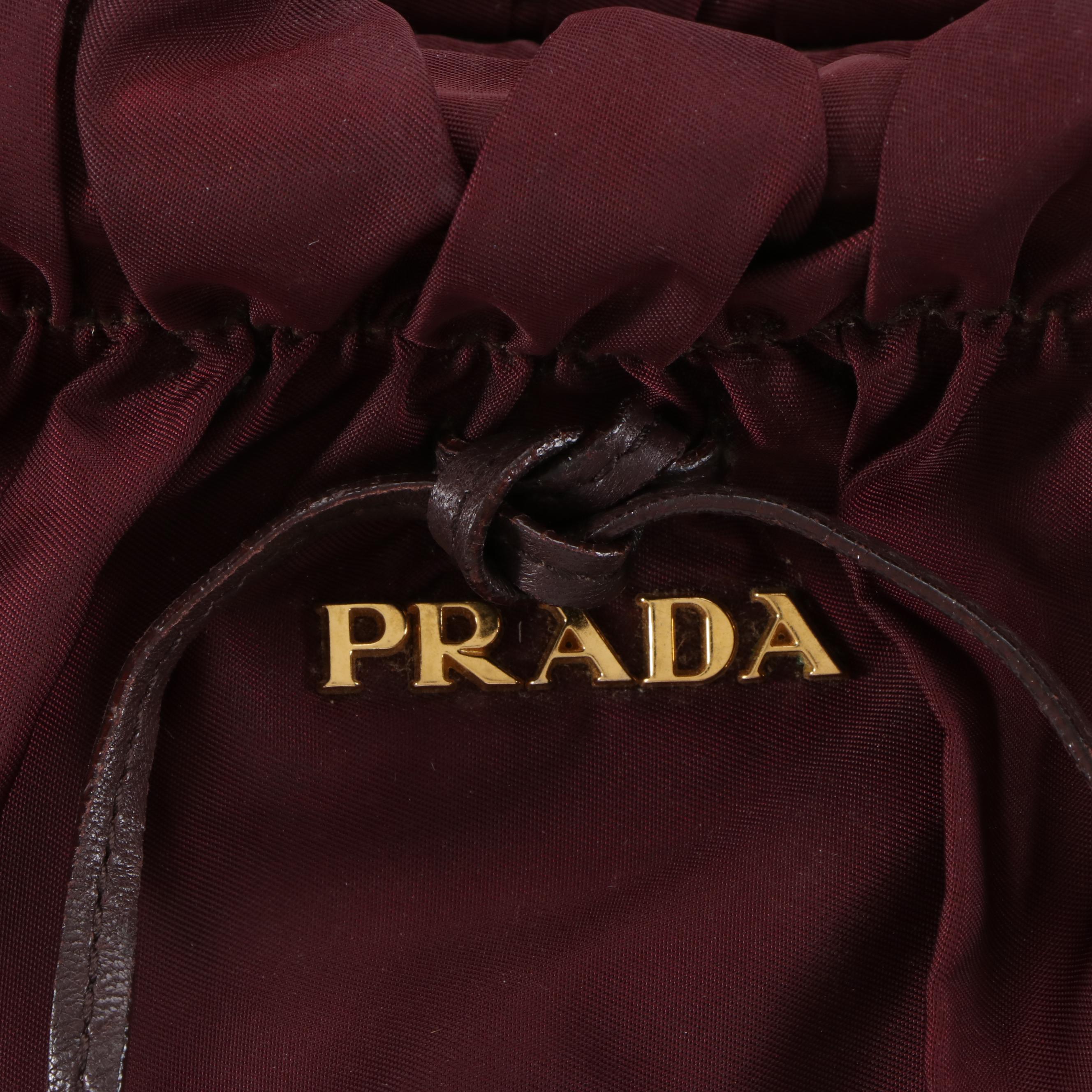 Prada Gathered Two-Way Bag in Bordeaux Tessuto Nylon with Braided Handles