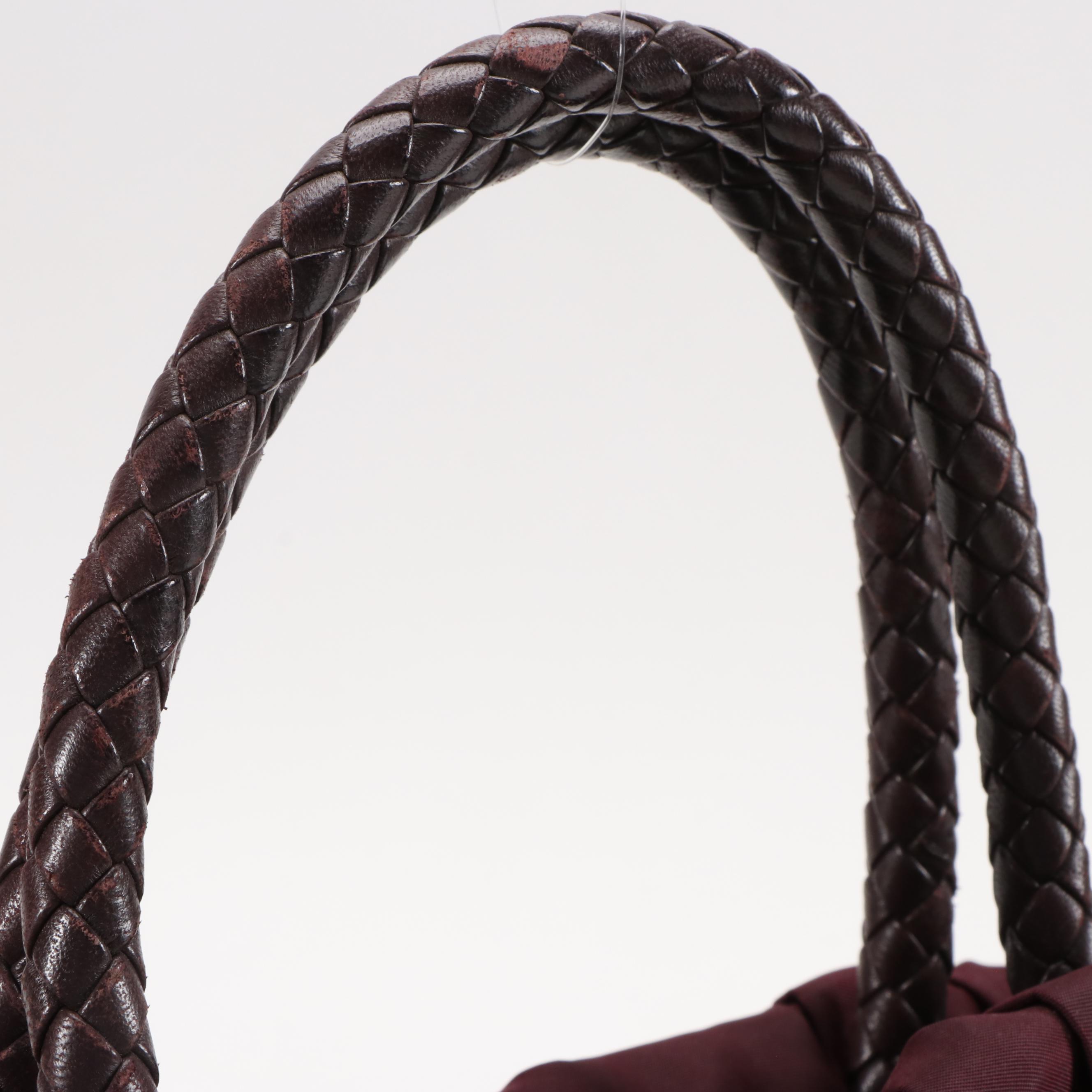 Prada Gathered Two-Way Bag in Bordeaux Tessuto Nylon with Braided Handles