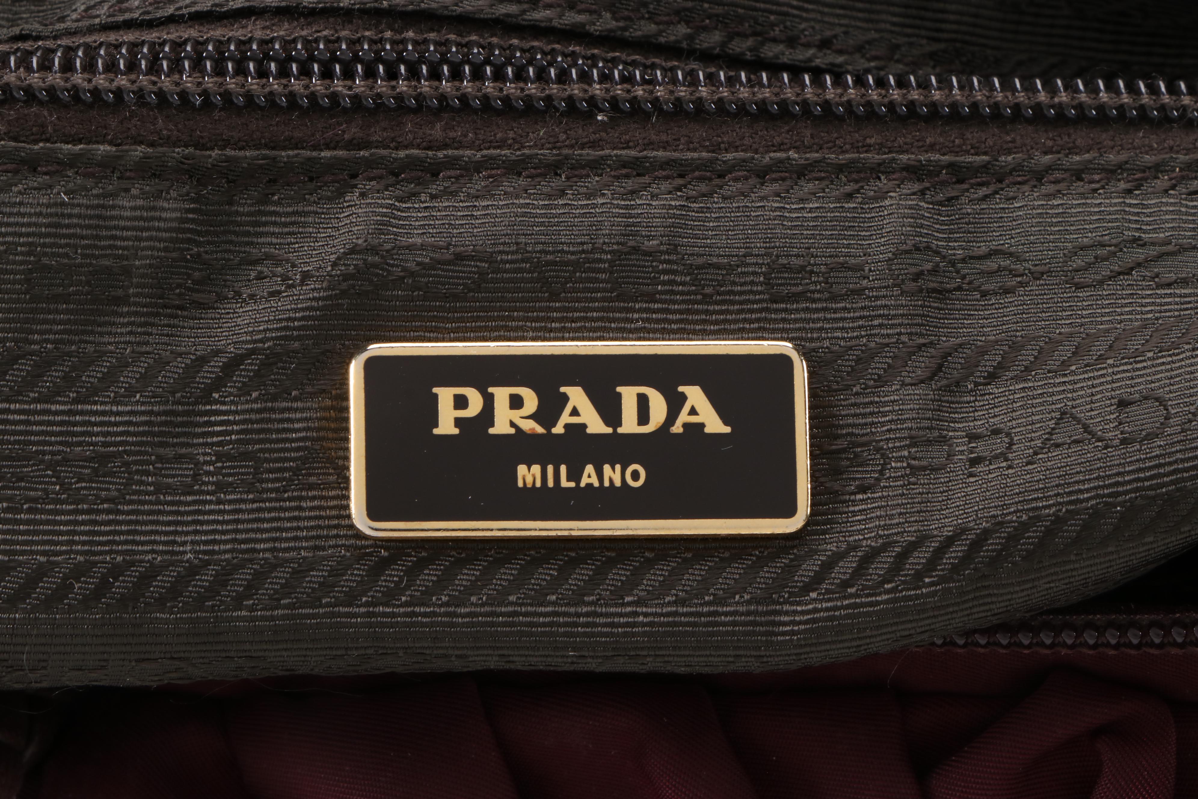 Prada Gathered Two-Way Bag in Bordeaux Tessuto Nylon with Braided Handles