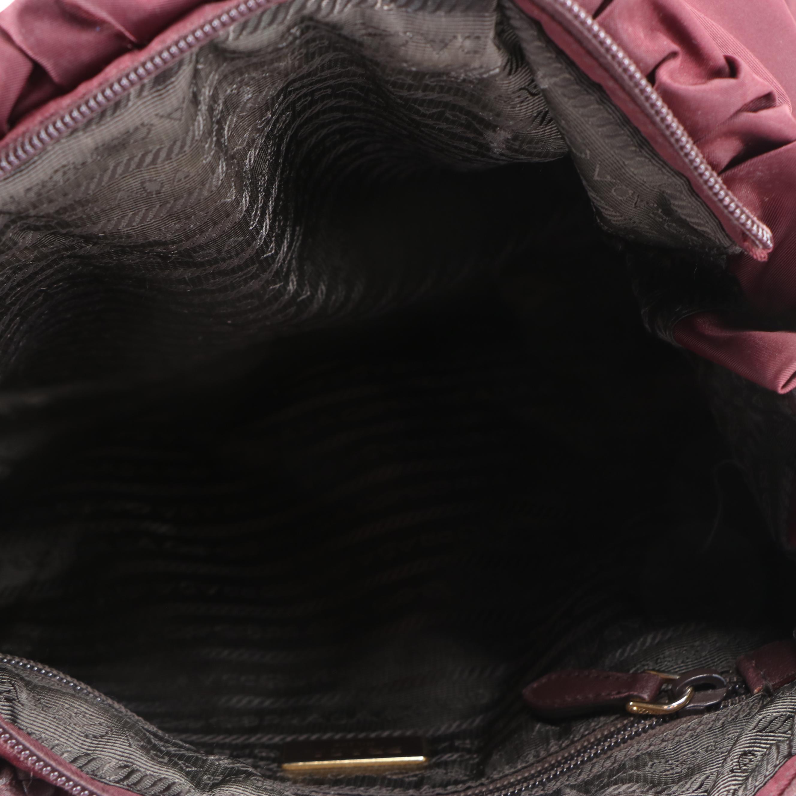 Prada Gathered Two-Way Bag in Bordeaux Tessuto Nylon with Braided Handles