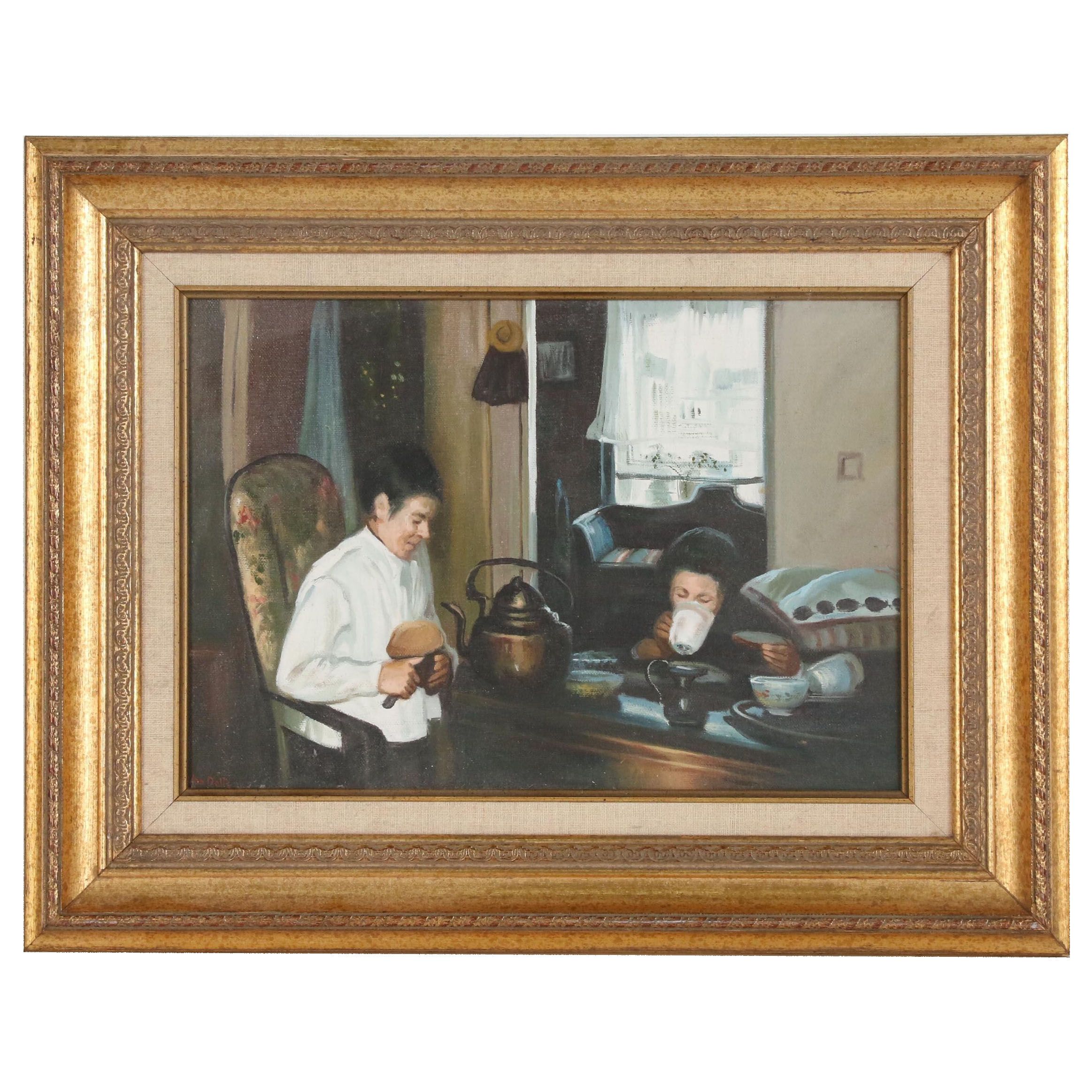 Oil Painting after Gustav Wentzel "Breakfast, the Artist's Mother and Brother"