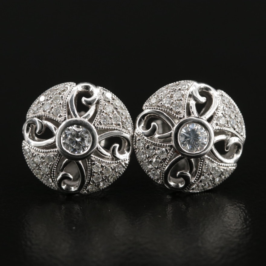 14K Diamond Button Earrings With 18K Finding