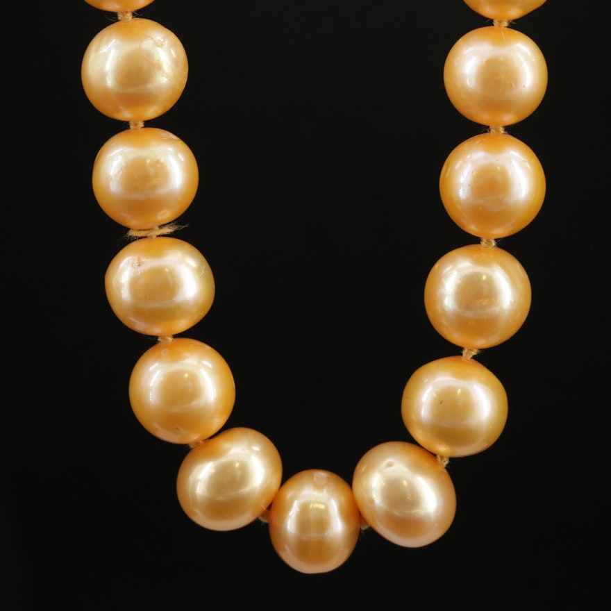 Knotted Cultured Pearl Strand Necklace With 14K Clasp