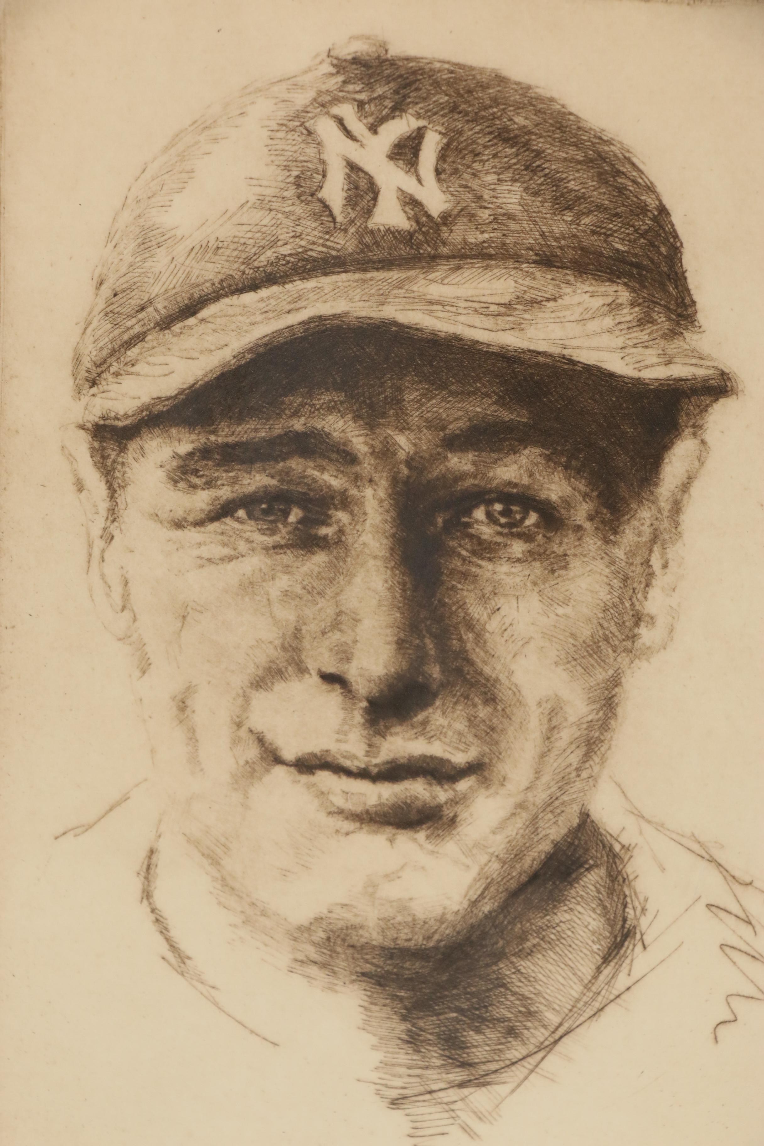 Kent Talmage Bowers Etchings"Lou Gehrig" and "Babe's Homerun", 1992