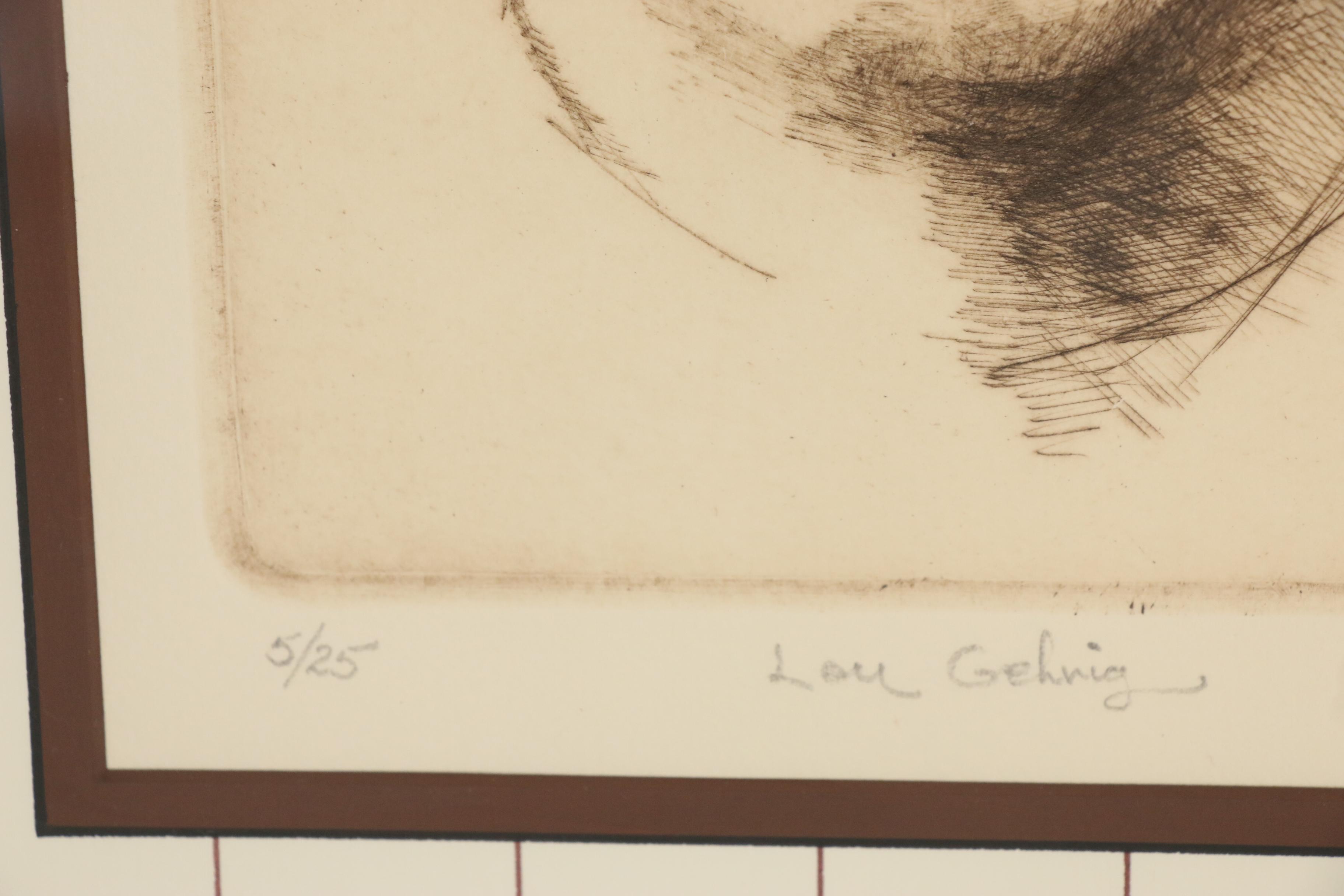 Kent Talmage Bowers Etchings"Lou Gehrig" and "Babe's Homerun", 1992