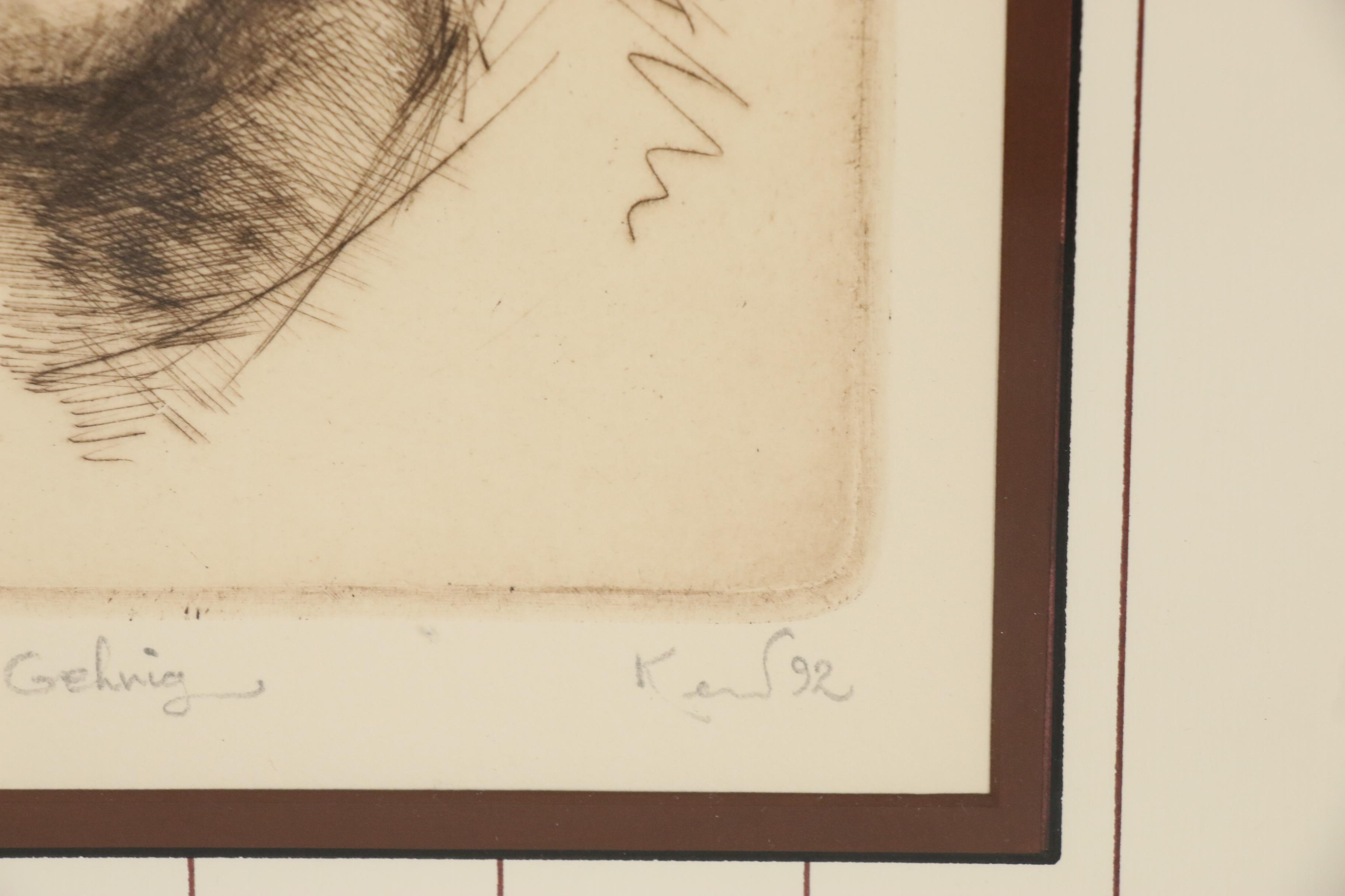 Kent Talmage Bowers Etchings"Lou Gehrig" and "Babe's Homerun", 1992