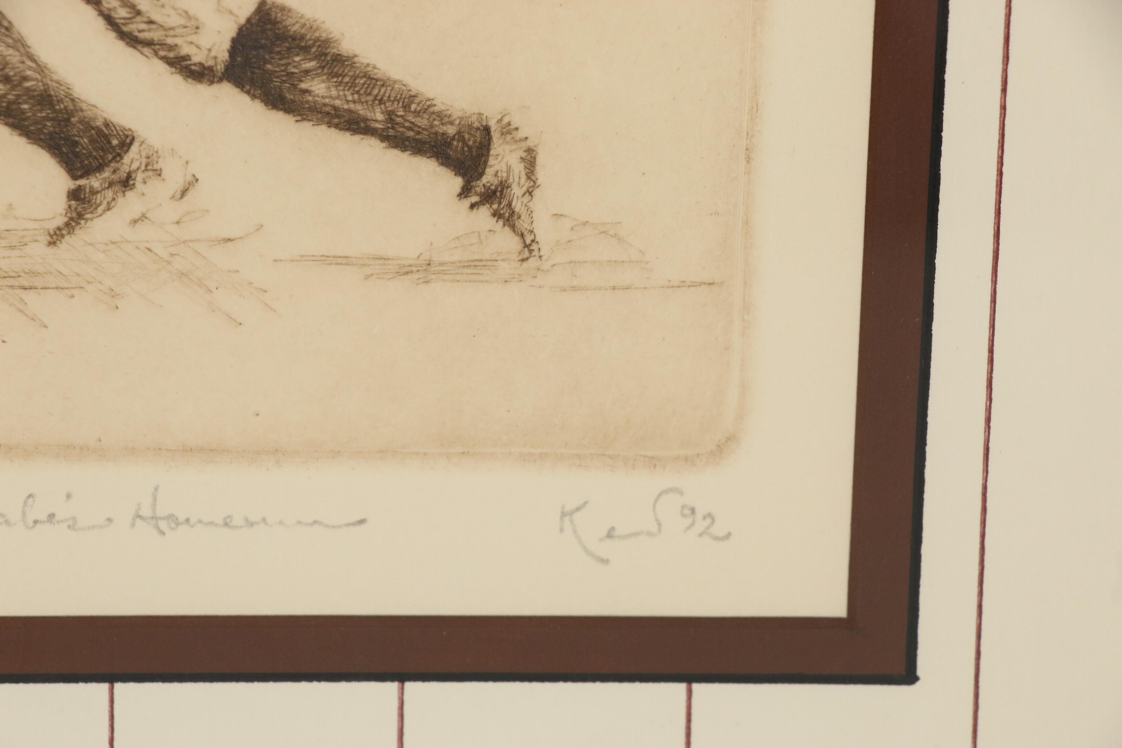 Kent Talmage Bowers Etchings"Lou Gehrig" and "Babe's Homerun", 1992