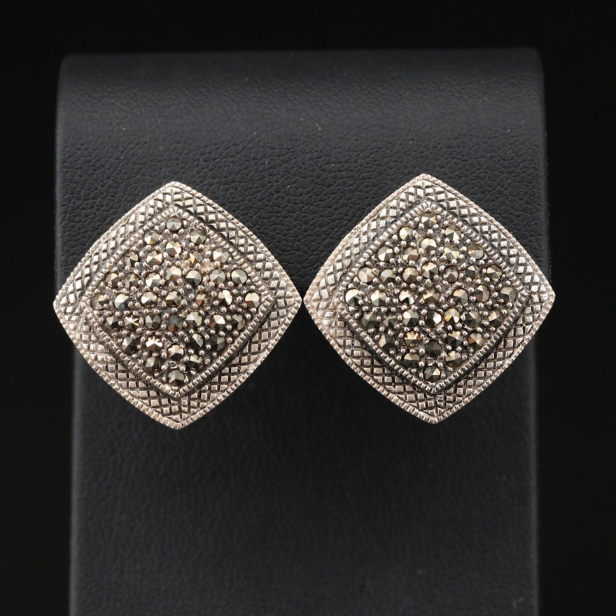 Sterling Silver Marcasite Button Earrings