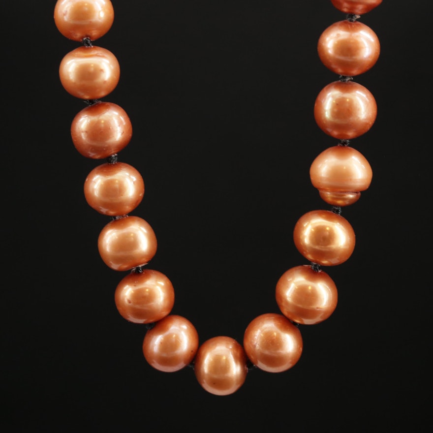 Knotted Cultured Pearl Strand Necklace With 14K Clasp