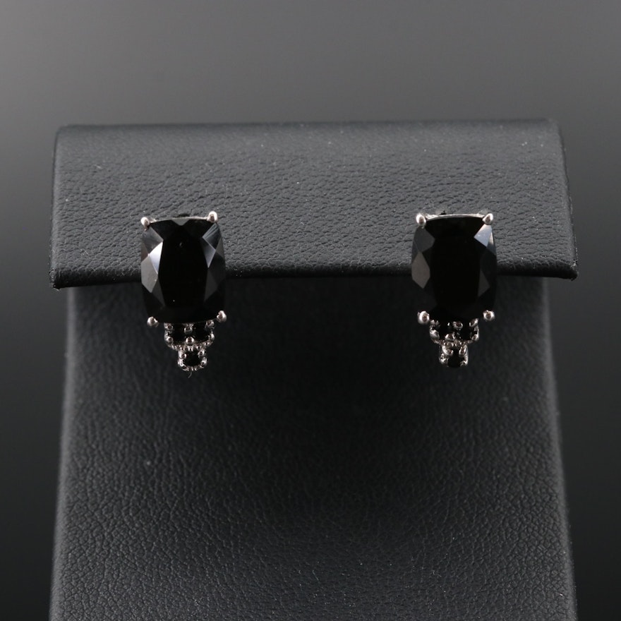 Sterling Silver Black Tourmaline and Black Spinel J Hoop Earrings