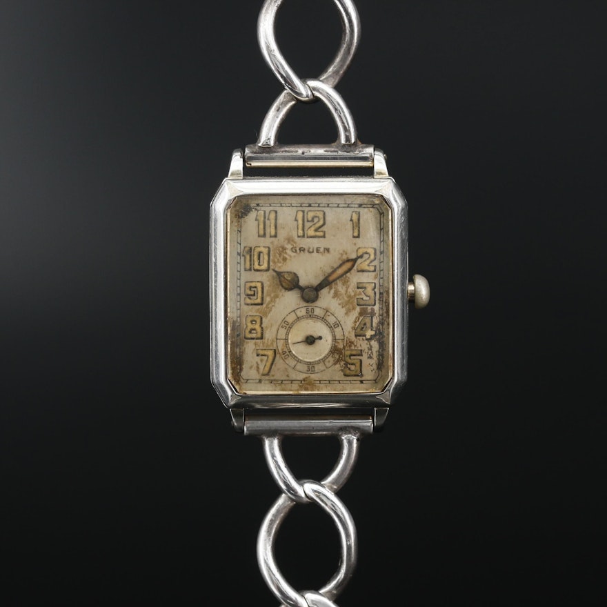 1920s Gruen Guild Gold Filled and Sterling Silver Wristwatch