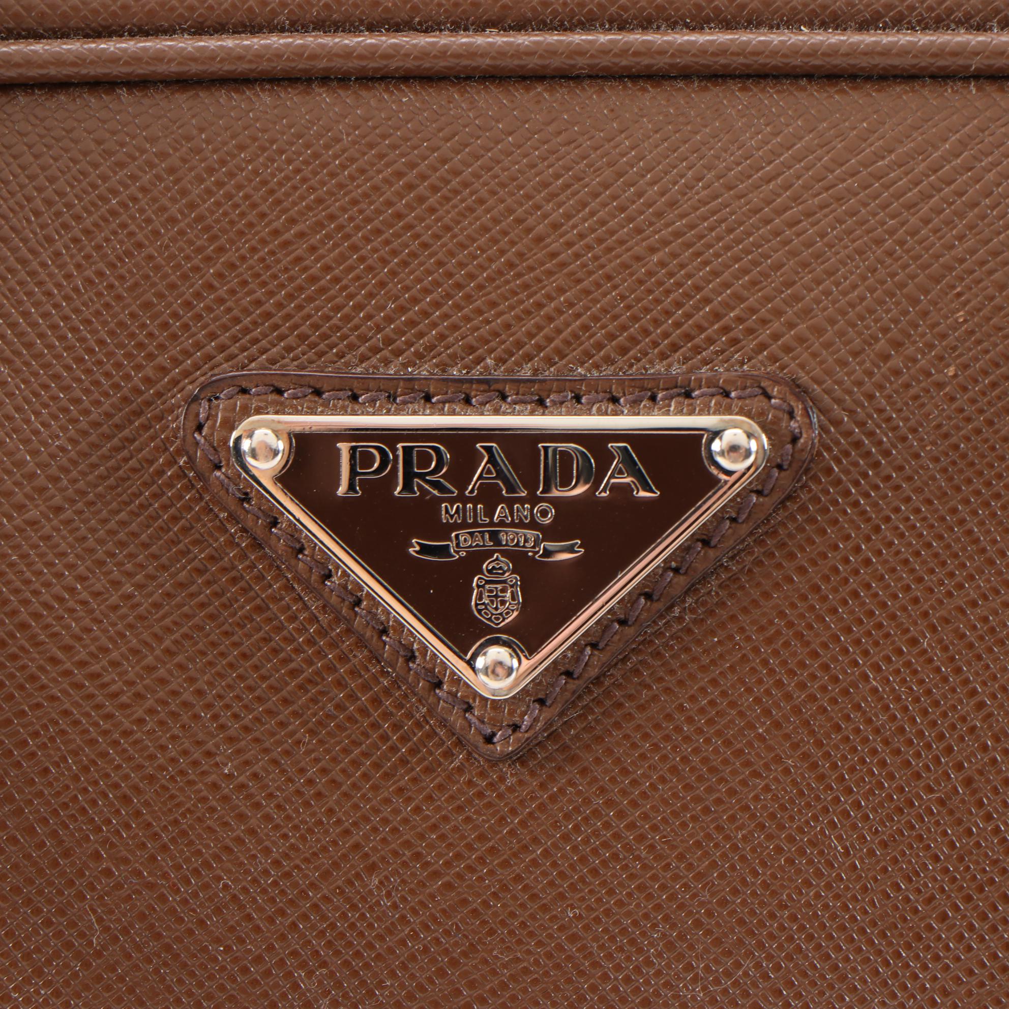 Prada Bauletto Shoulder Bag in Brown Saffiano Leather