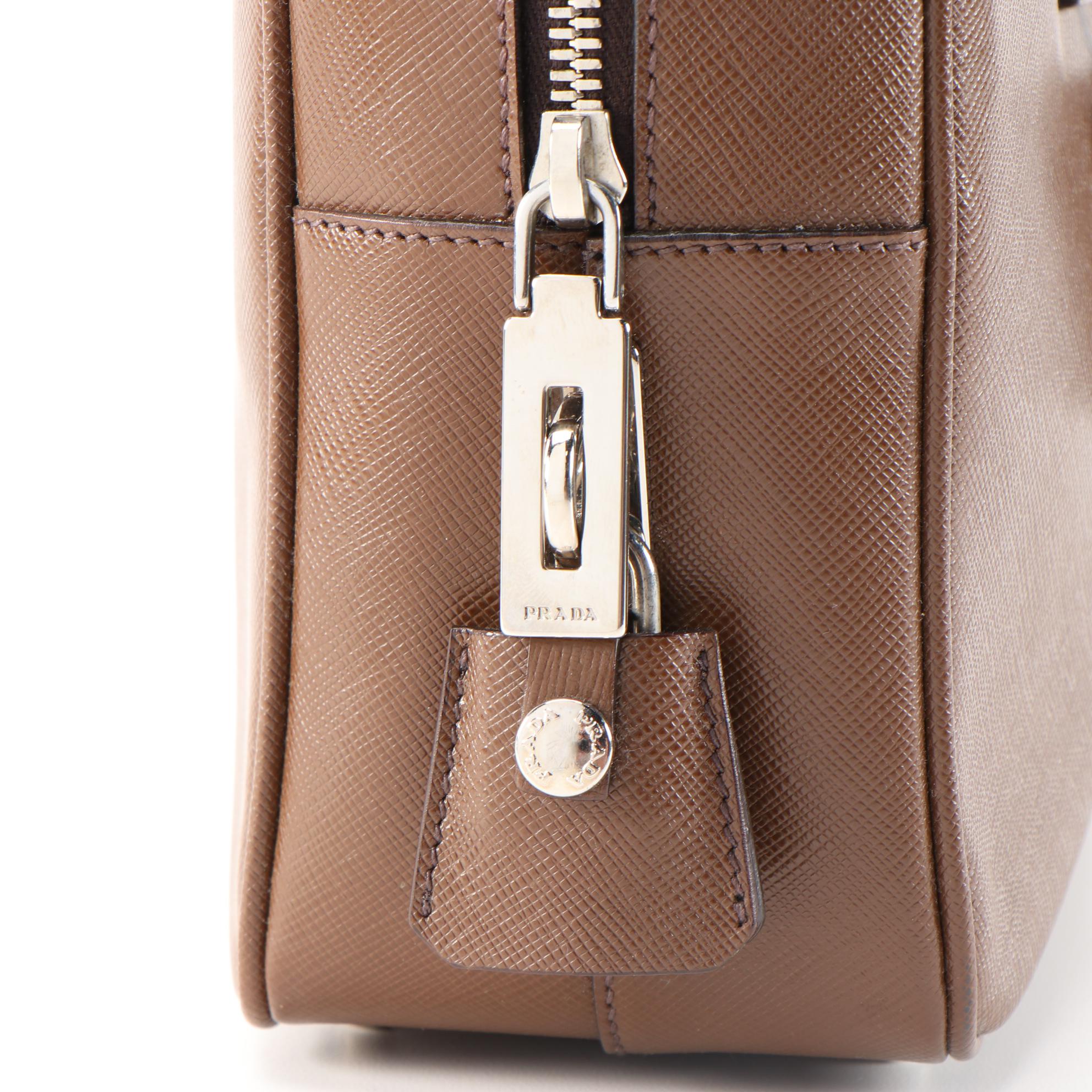 Prada Bauletto Shoulder Bag in Brown Saffiano Leather