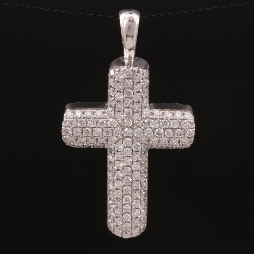 Sterling Silver and 1.24 CTW Diamond Pave Set Cross Pendant