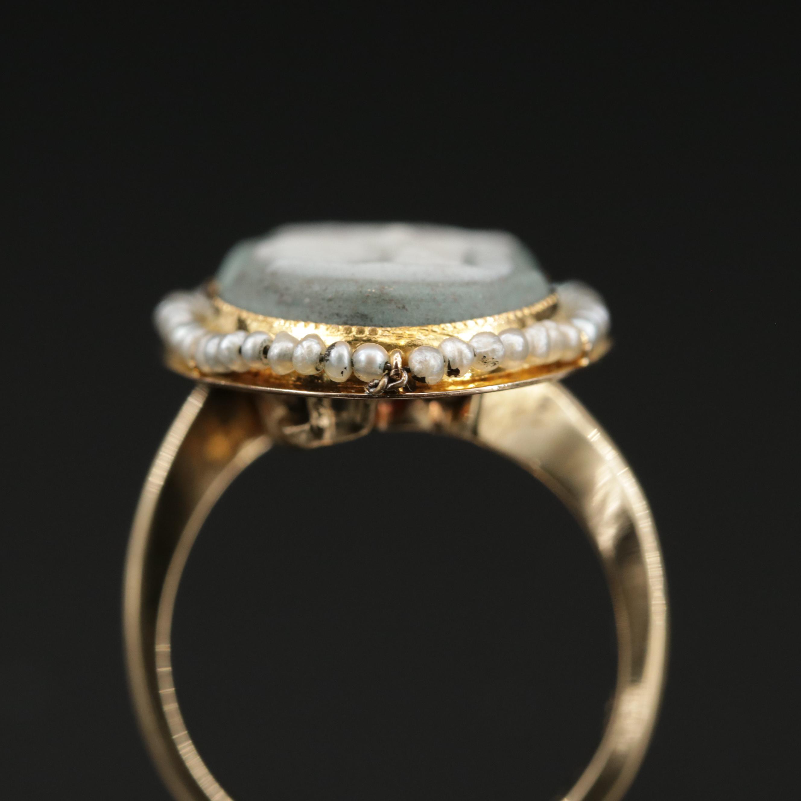 Vintage Wedgwood 14K Jasperware and Seed Pearl Cameo Ring