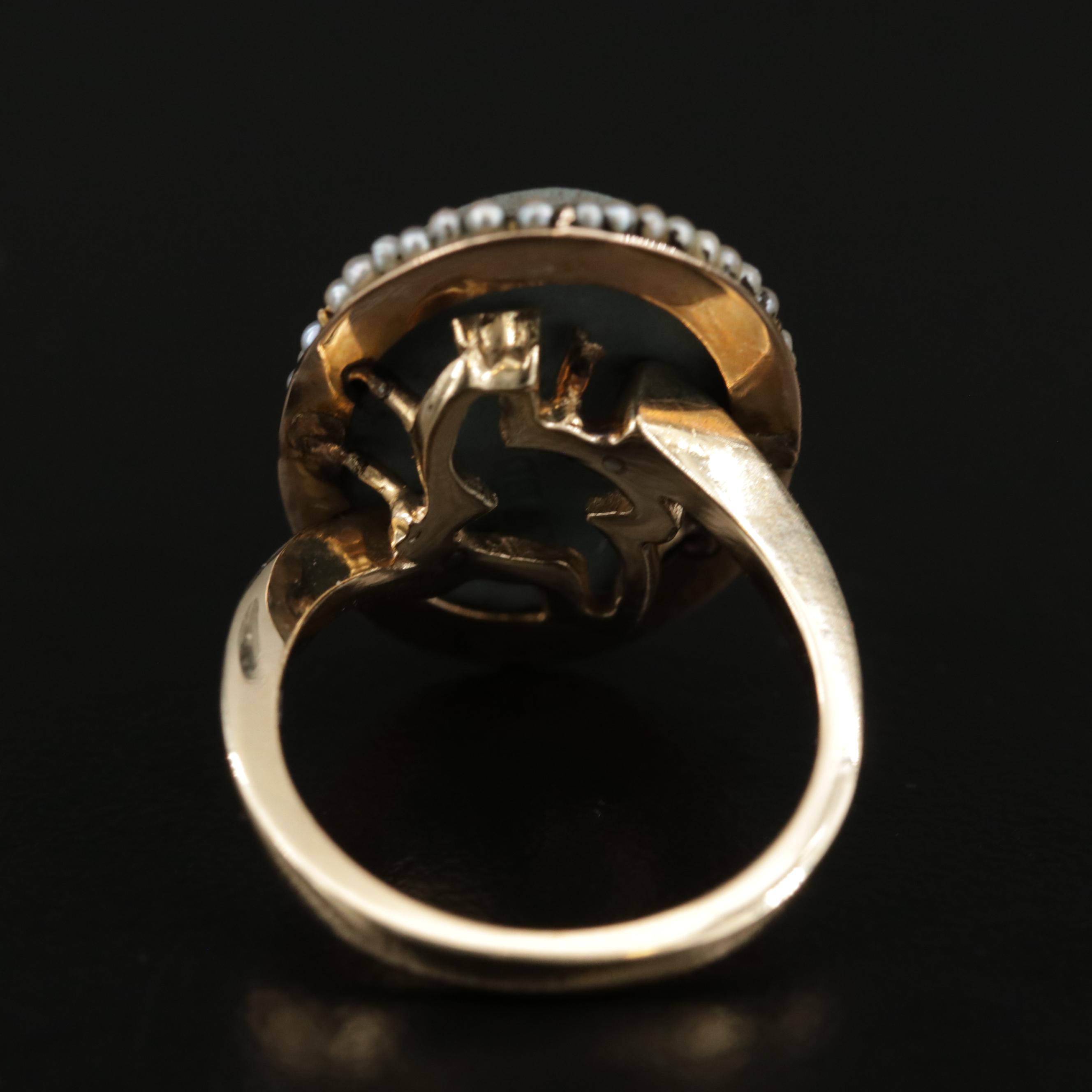 Vintage Wedgwood 14K Jasperware and Seed Pearl Cameo Ring