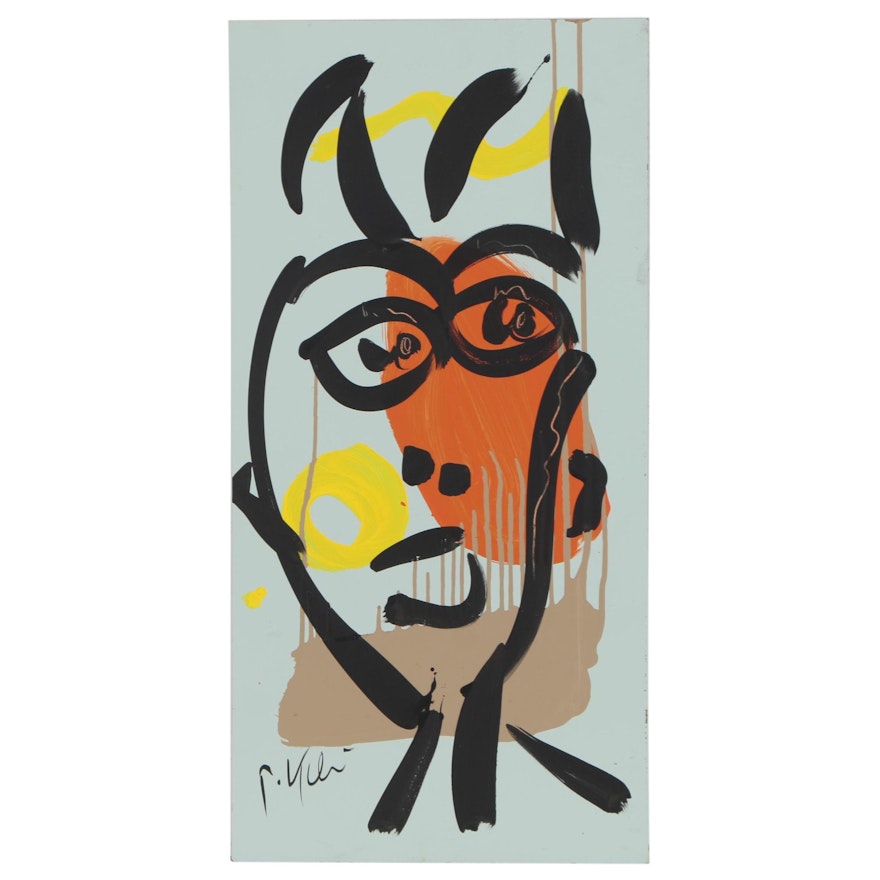 Peter Keil Abstract Acrylic Portrait, Late 20th Century