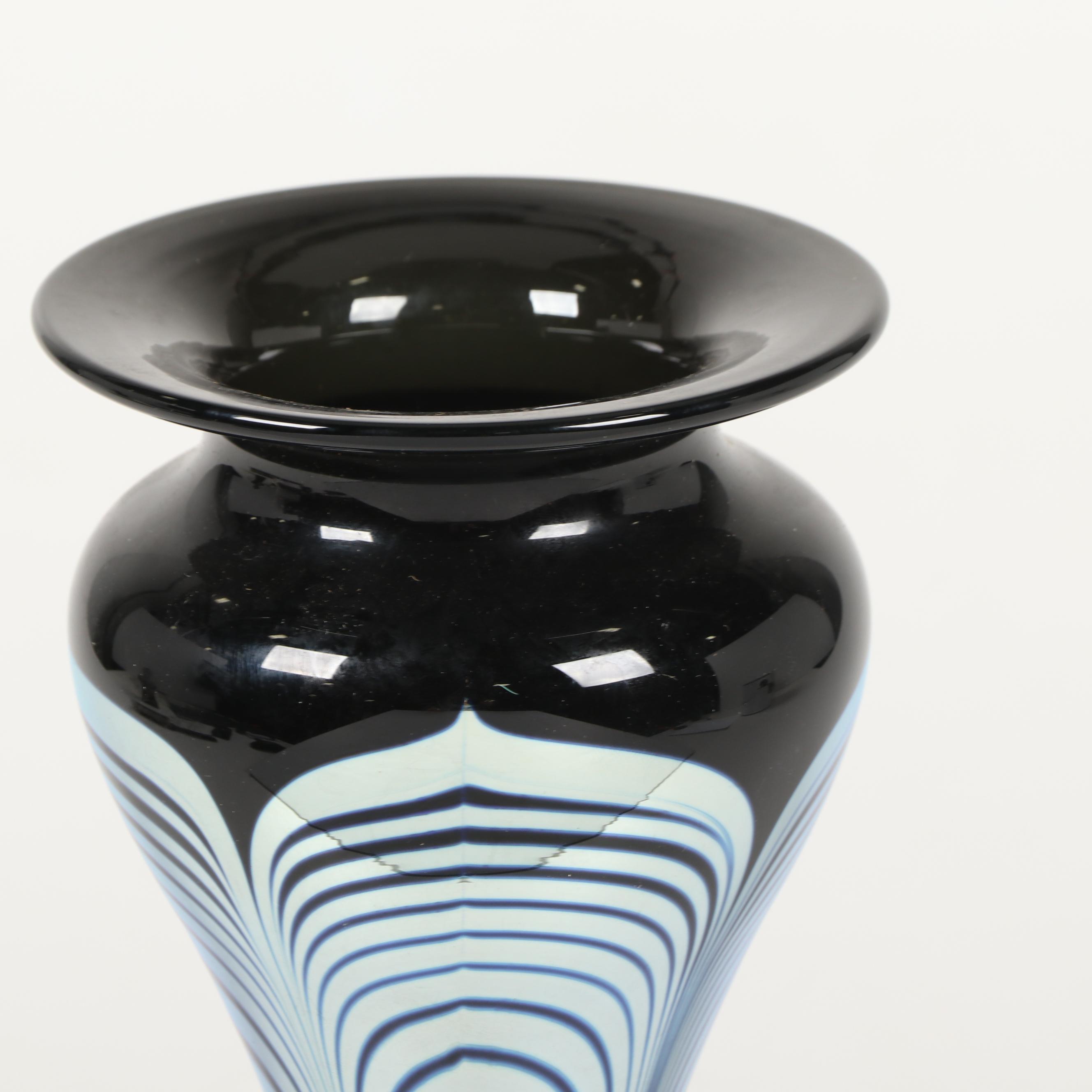 Steven Correia Pulled Feather Art Glass Vase, 1987