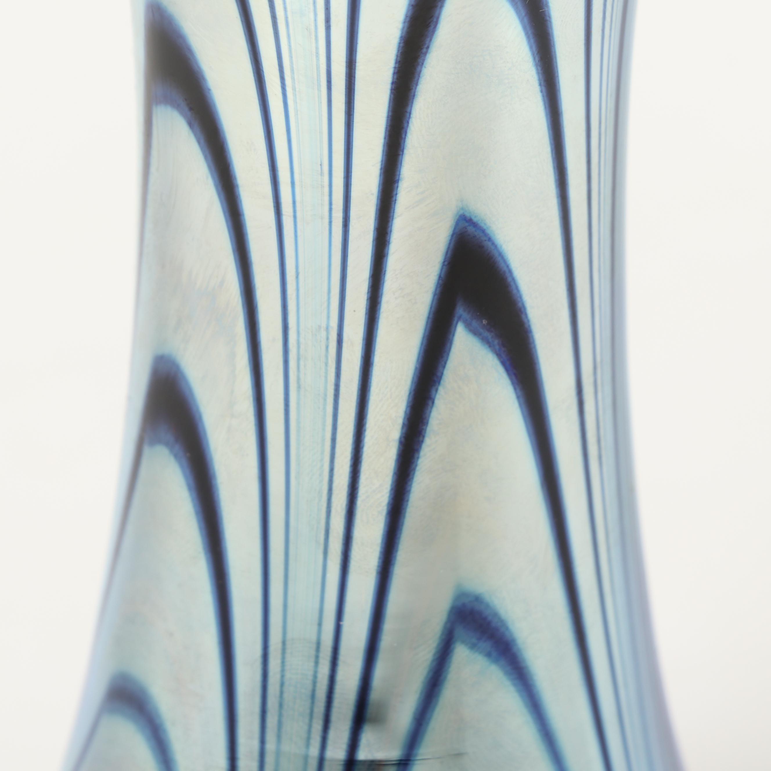 Steven Correia Pulled Feather Art Glass Vase, 1987