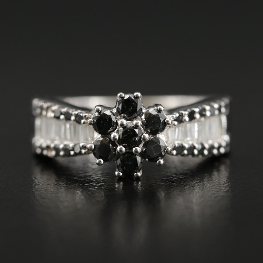 10K 1.01 CTW Black Diamond and Diamond Ring