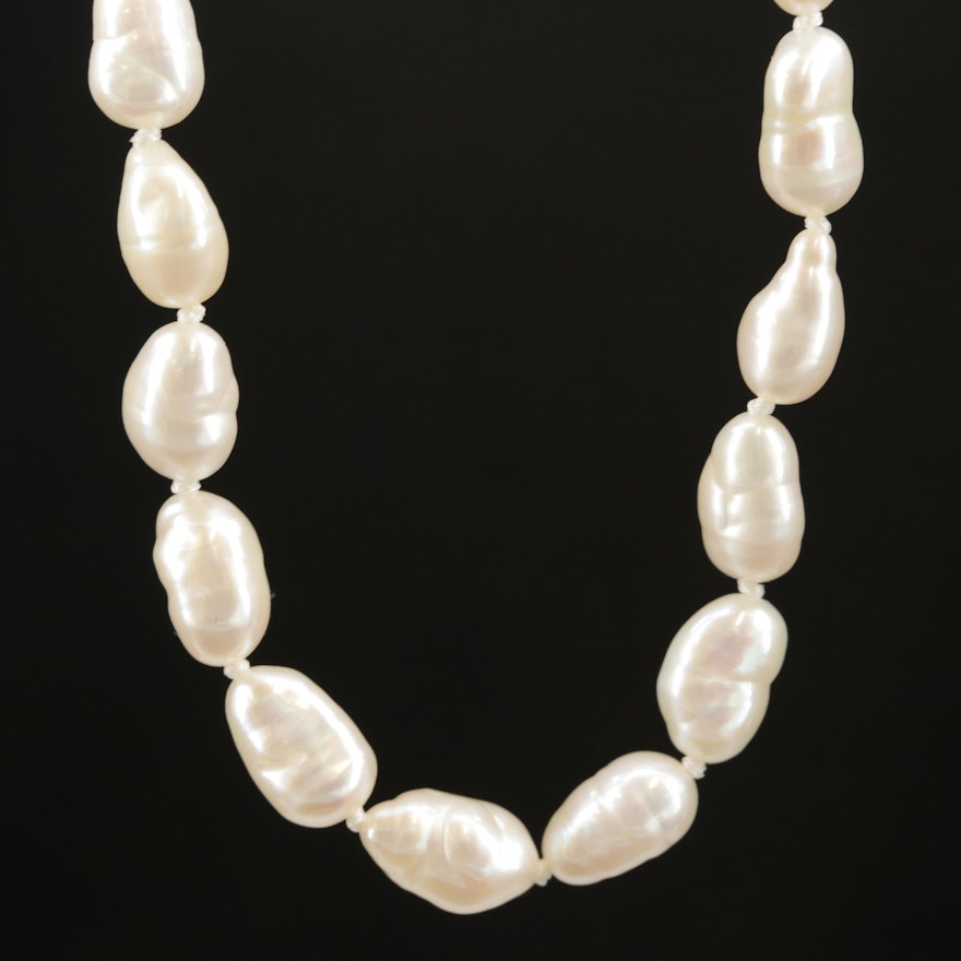 Knotted Single Strand Cultured Pearl Necklace with 14K Clasp