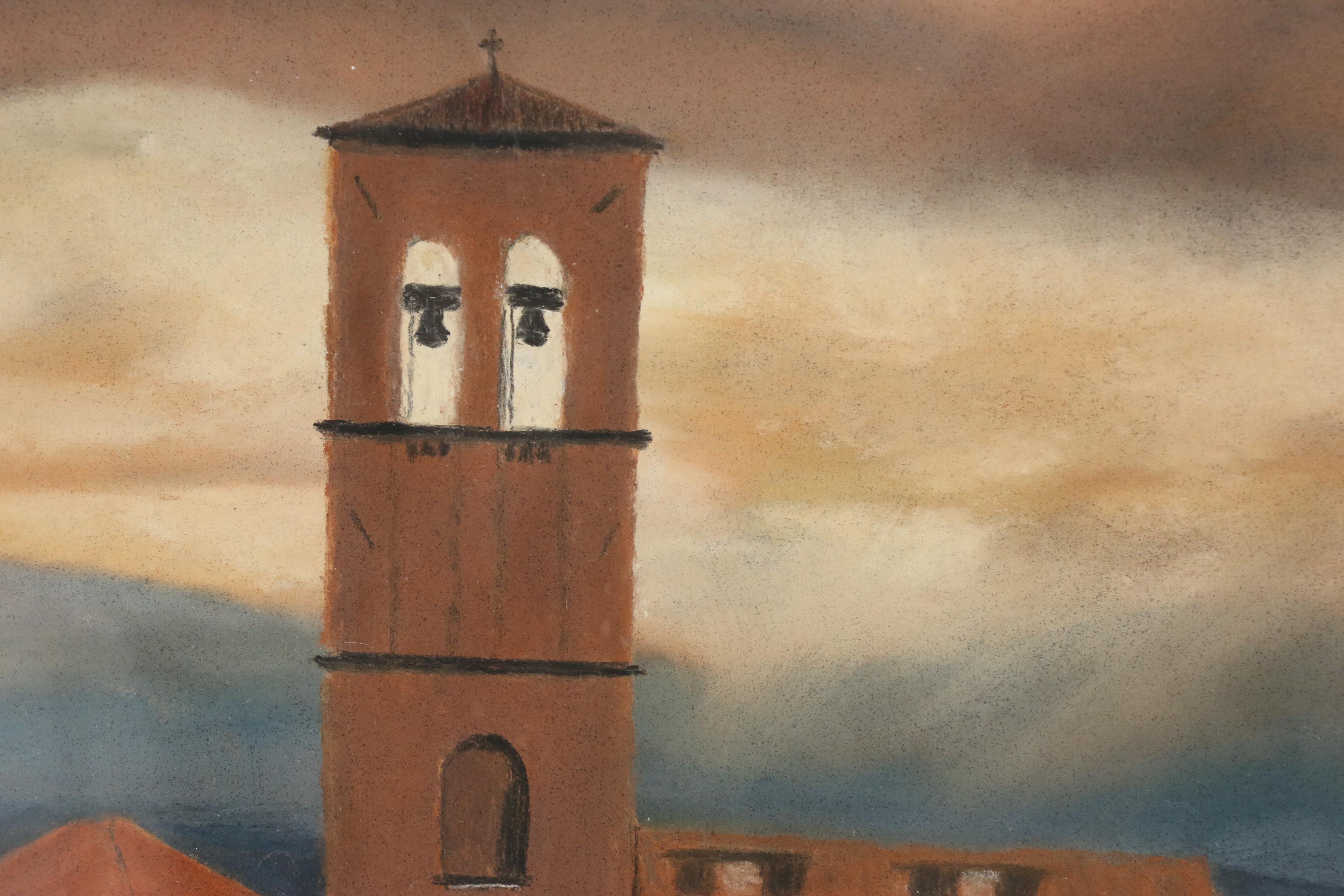 John Sagartz Pastel Drawing of Village Scene "Povera Assisi"