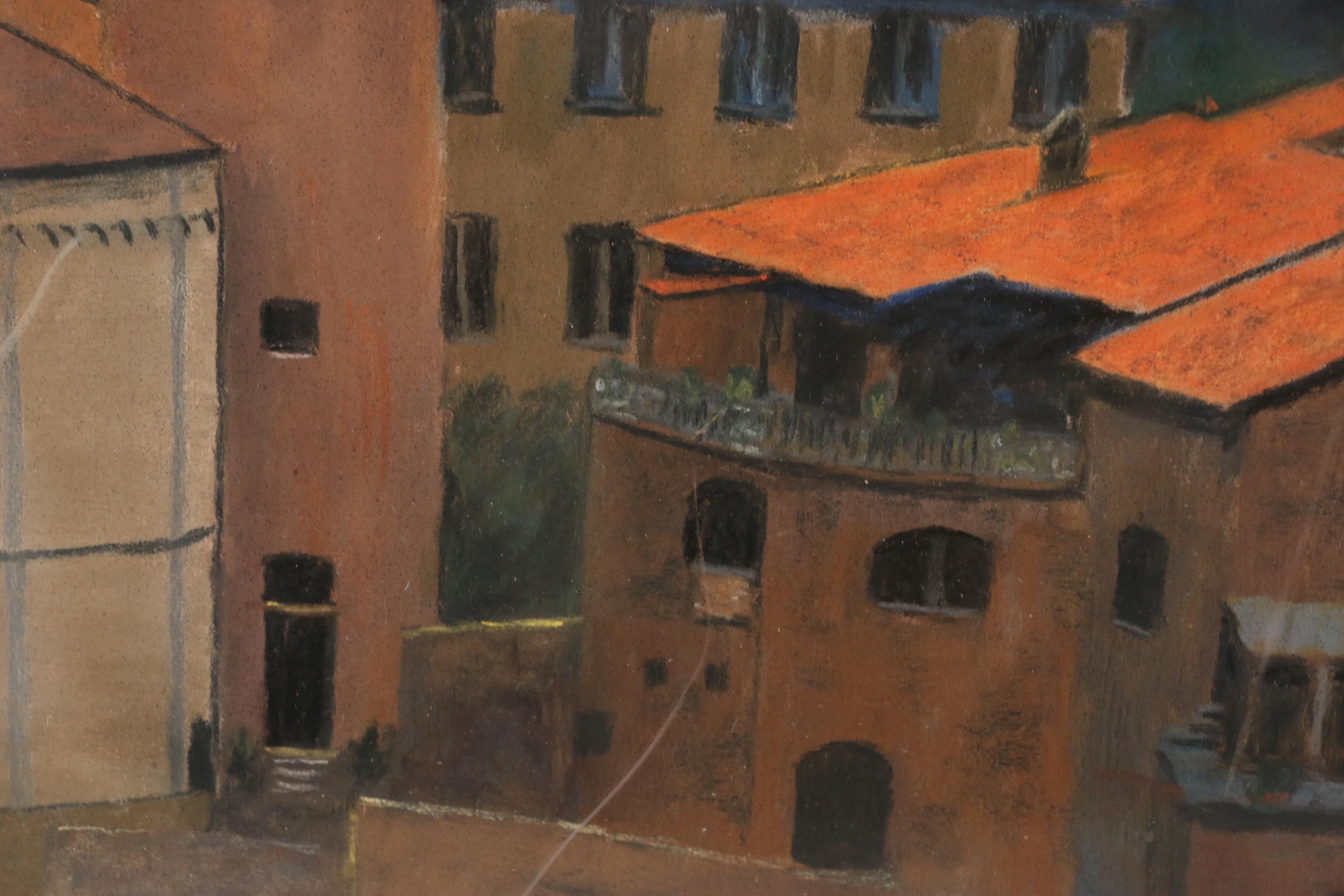John Sagartz Pastel Drawing of Village Scene "Povera Assisi"