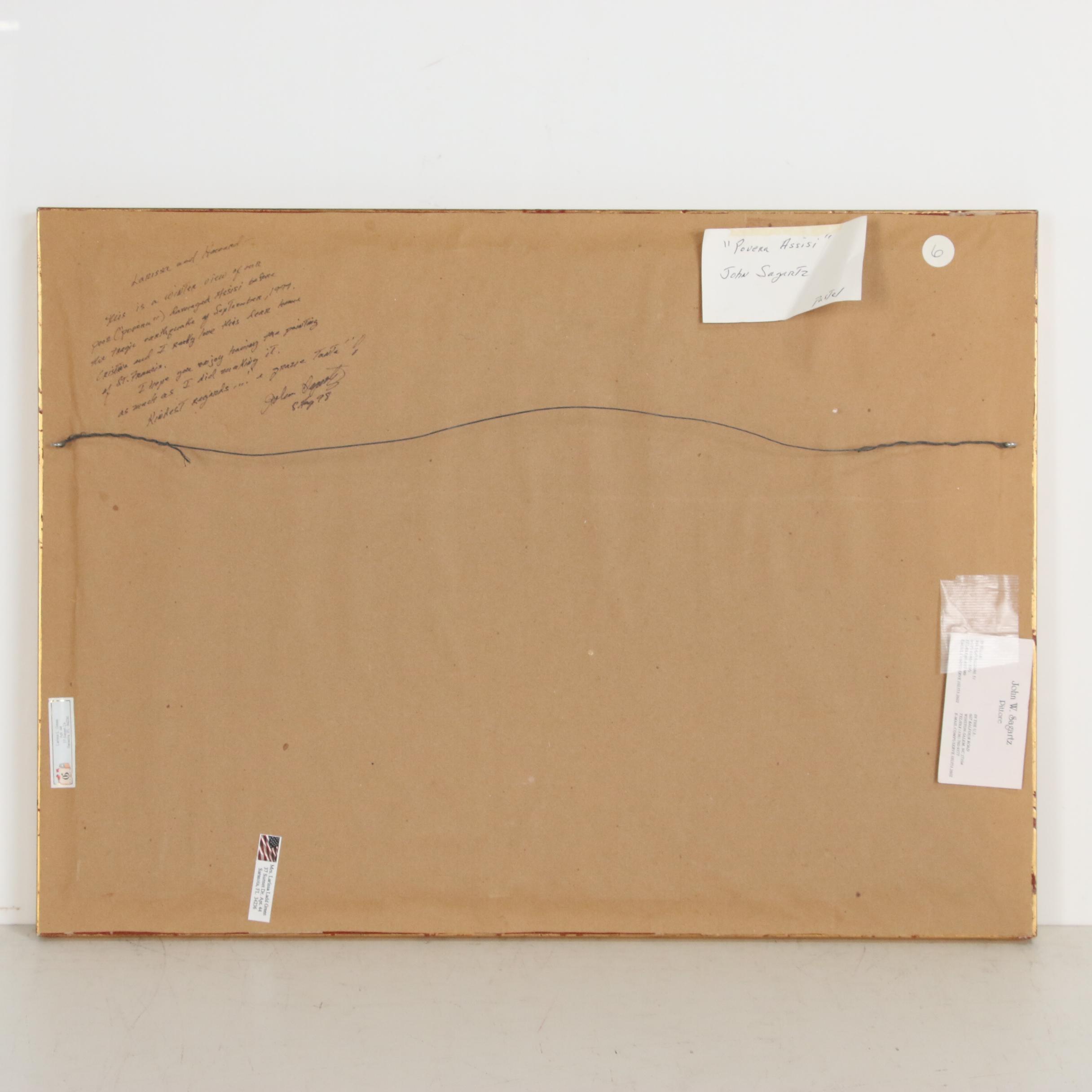 John Sagartz Pastel Drawing of Village Scene "Povera Assisi"