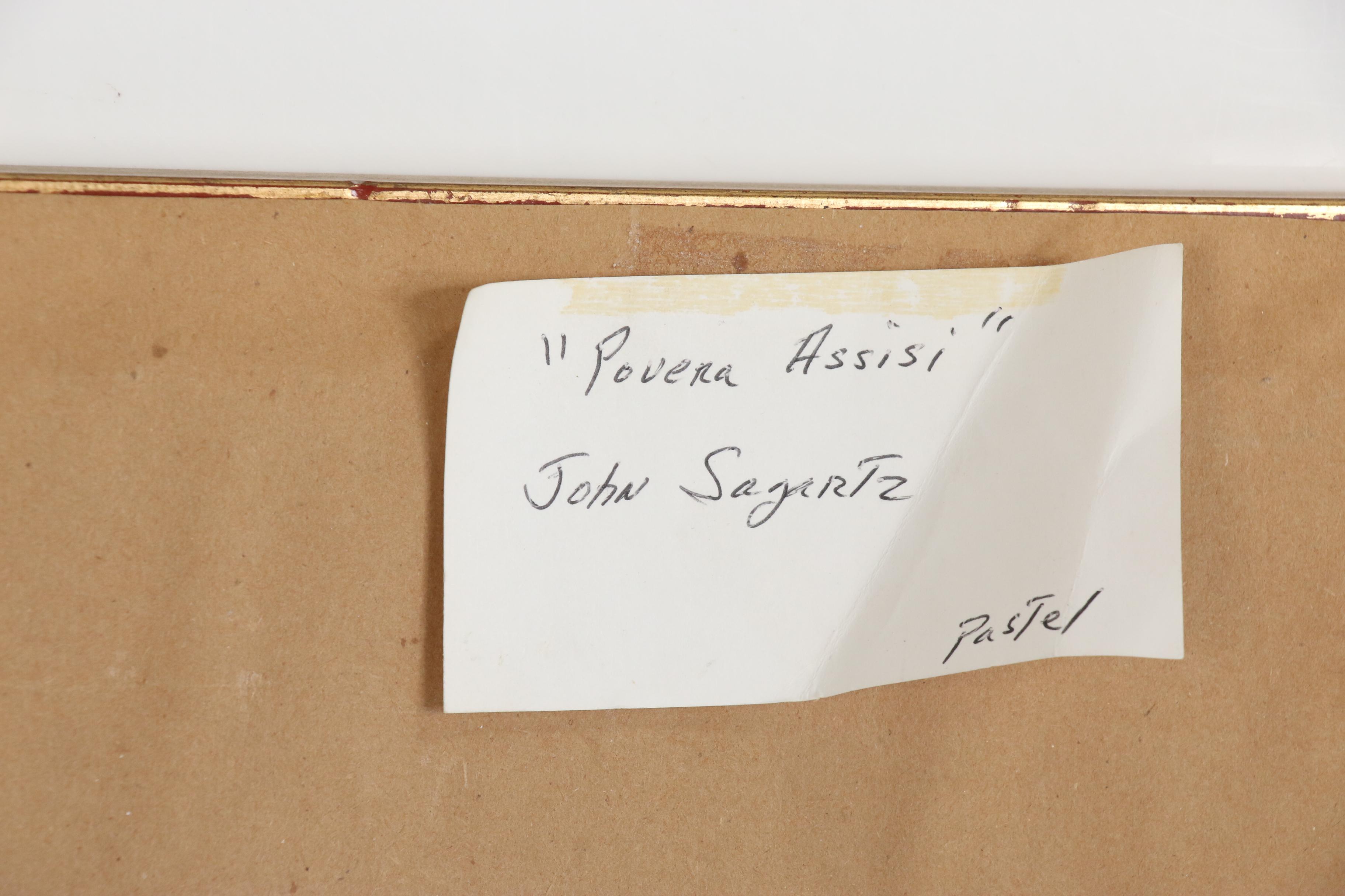 John Sagartz Pastel Drawing of Village Scene "Povera Assisi"