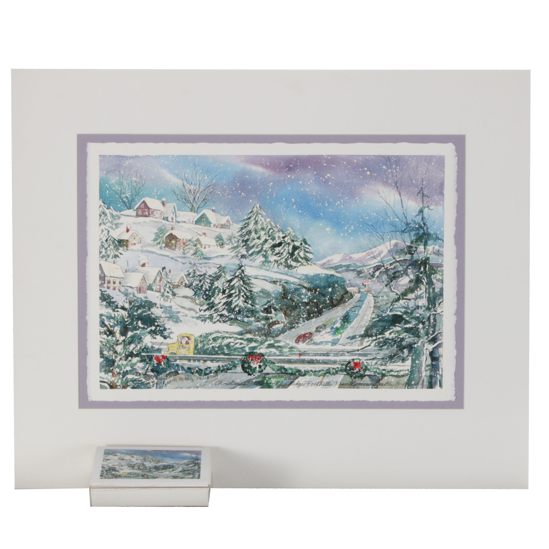 Wanda Prillaman Christmas Watercolor Painting with Greeting Cards, 1990