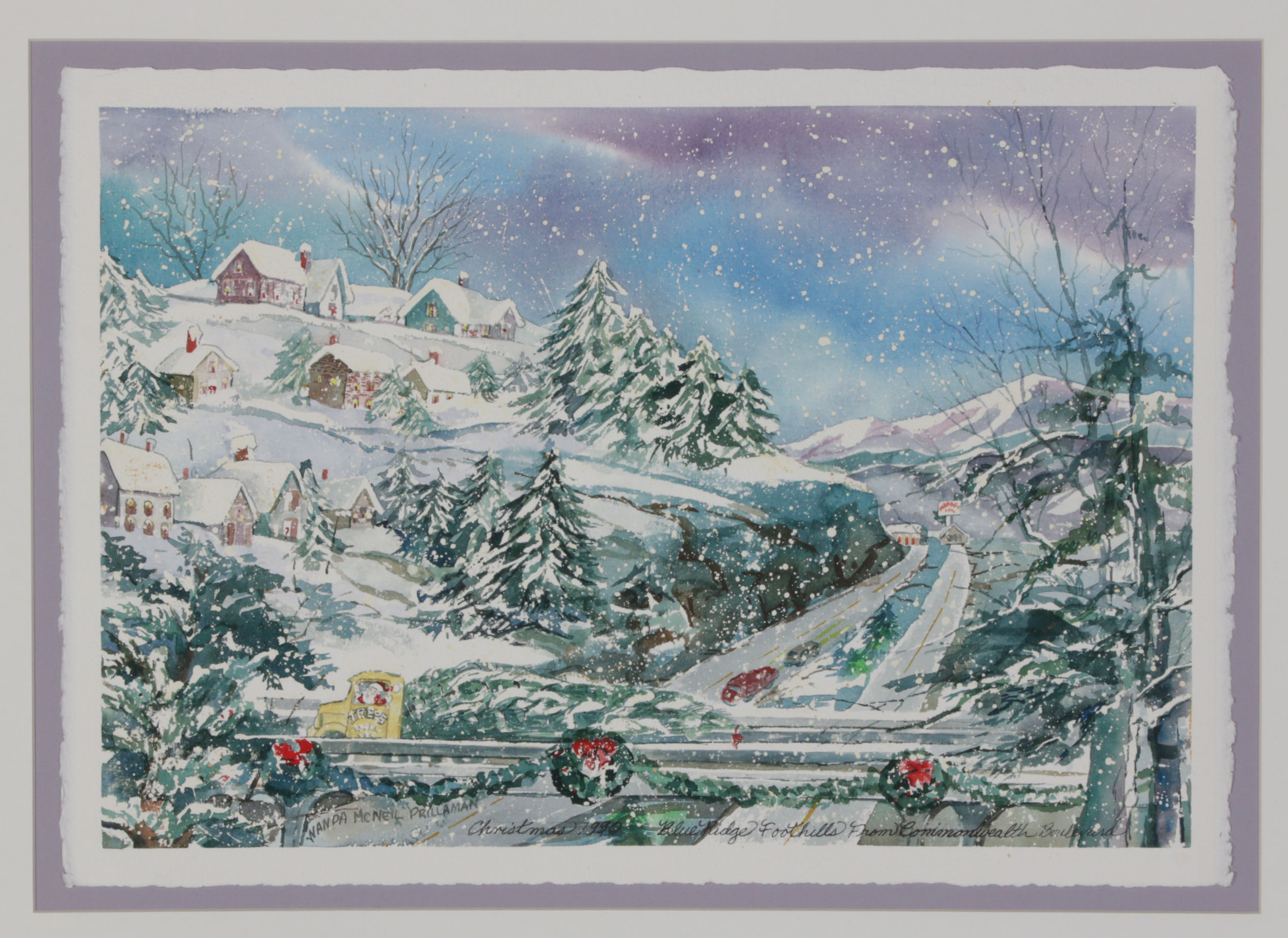 Wanda Prillaman Christmas Watercolor Painting with Greeting Cards, 1990