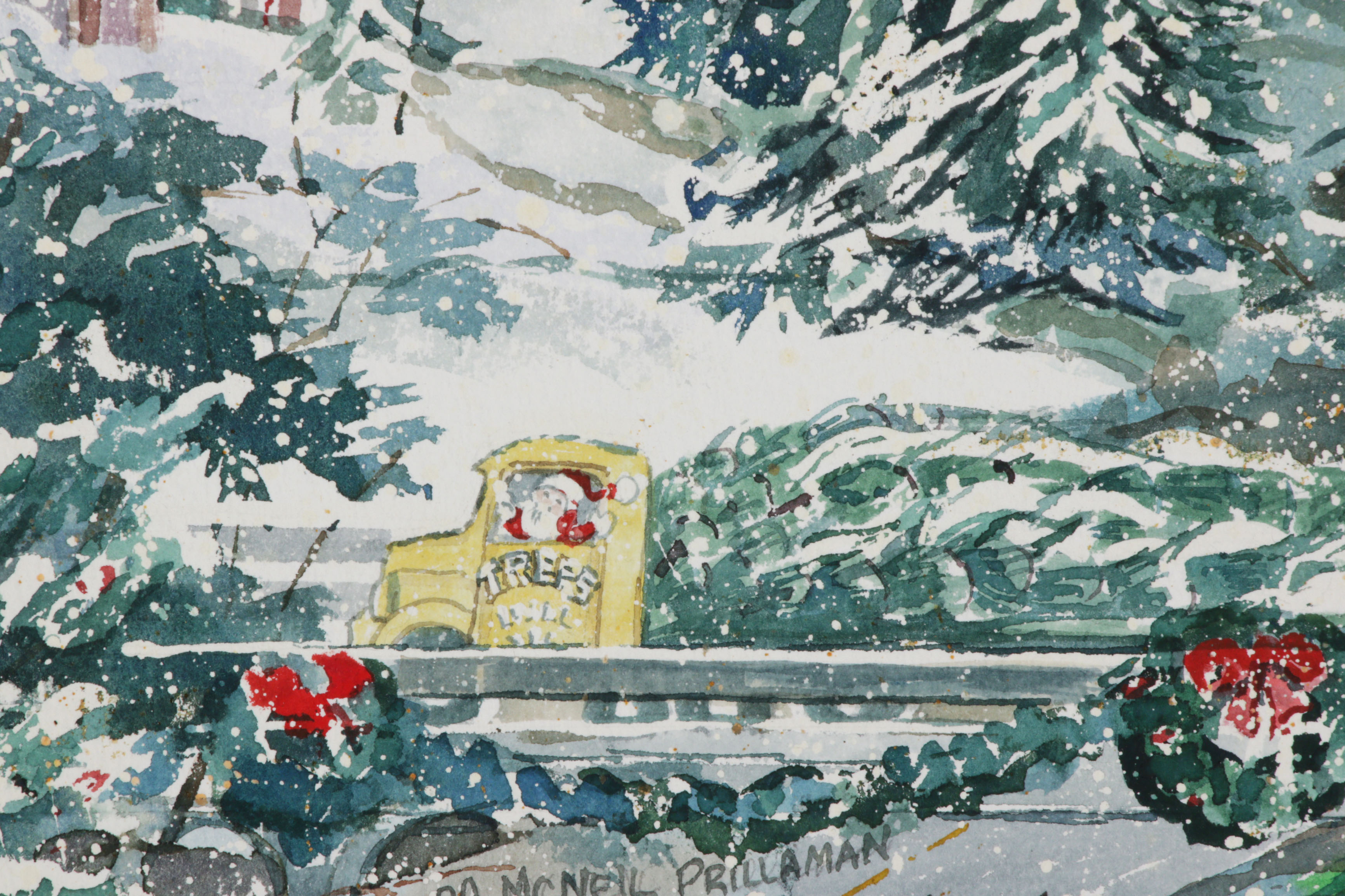 Wanda Prillaman Christmas Watercolor Painting with Greeting Cards, 1990